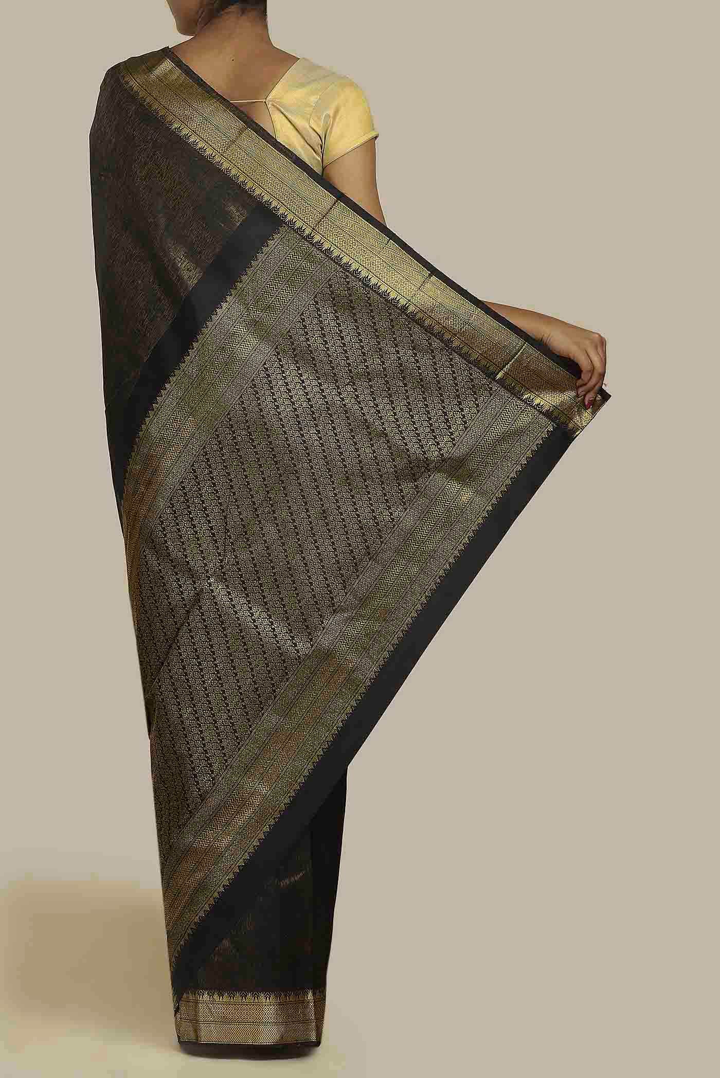 Black with Gold Dual Tone Kanchipuram Silk Saree
