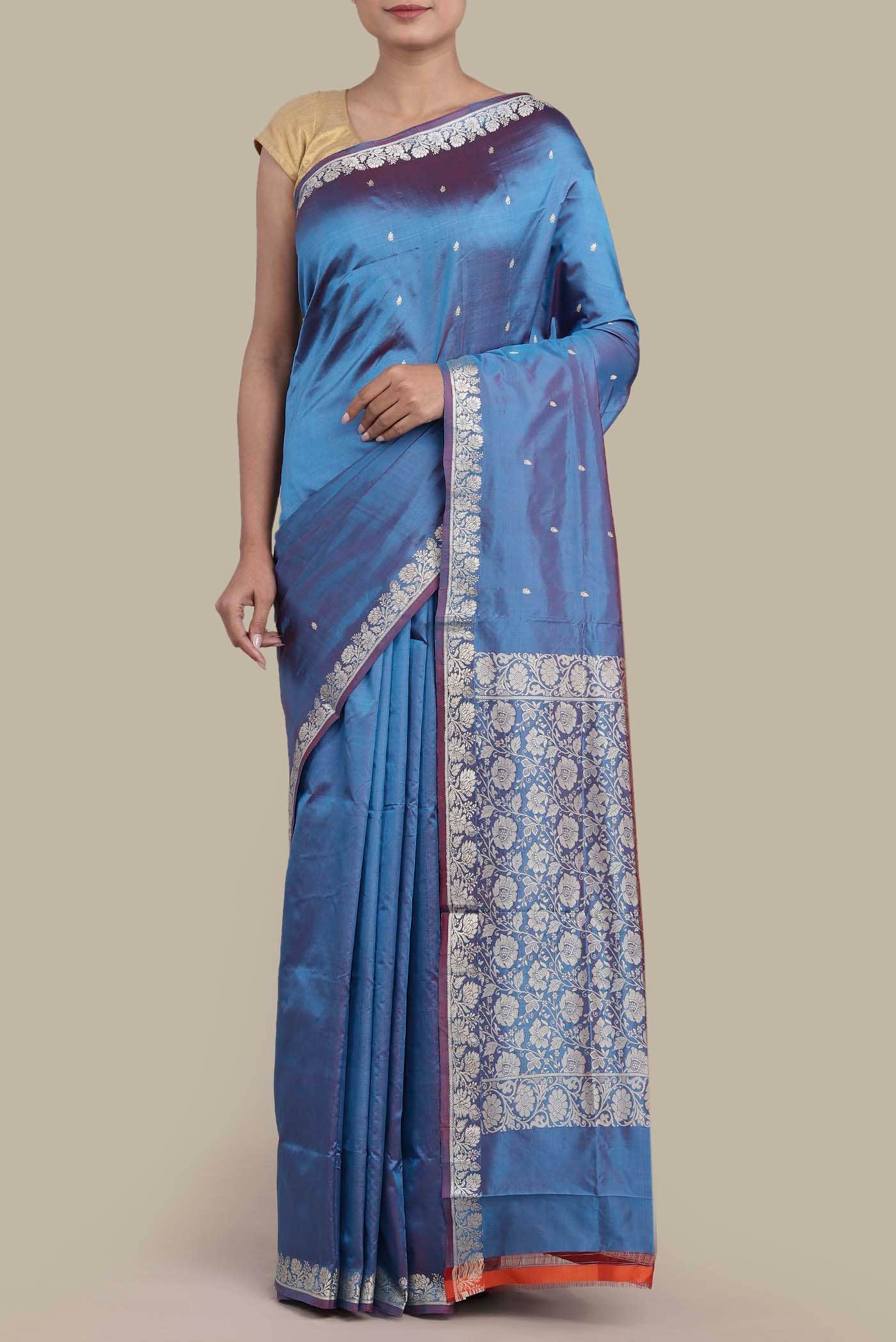 Blue Banarasi Katan Silk Saree