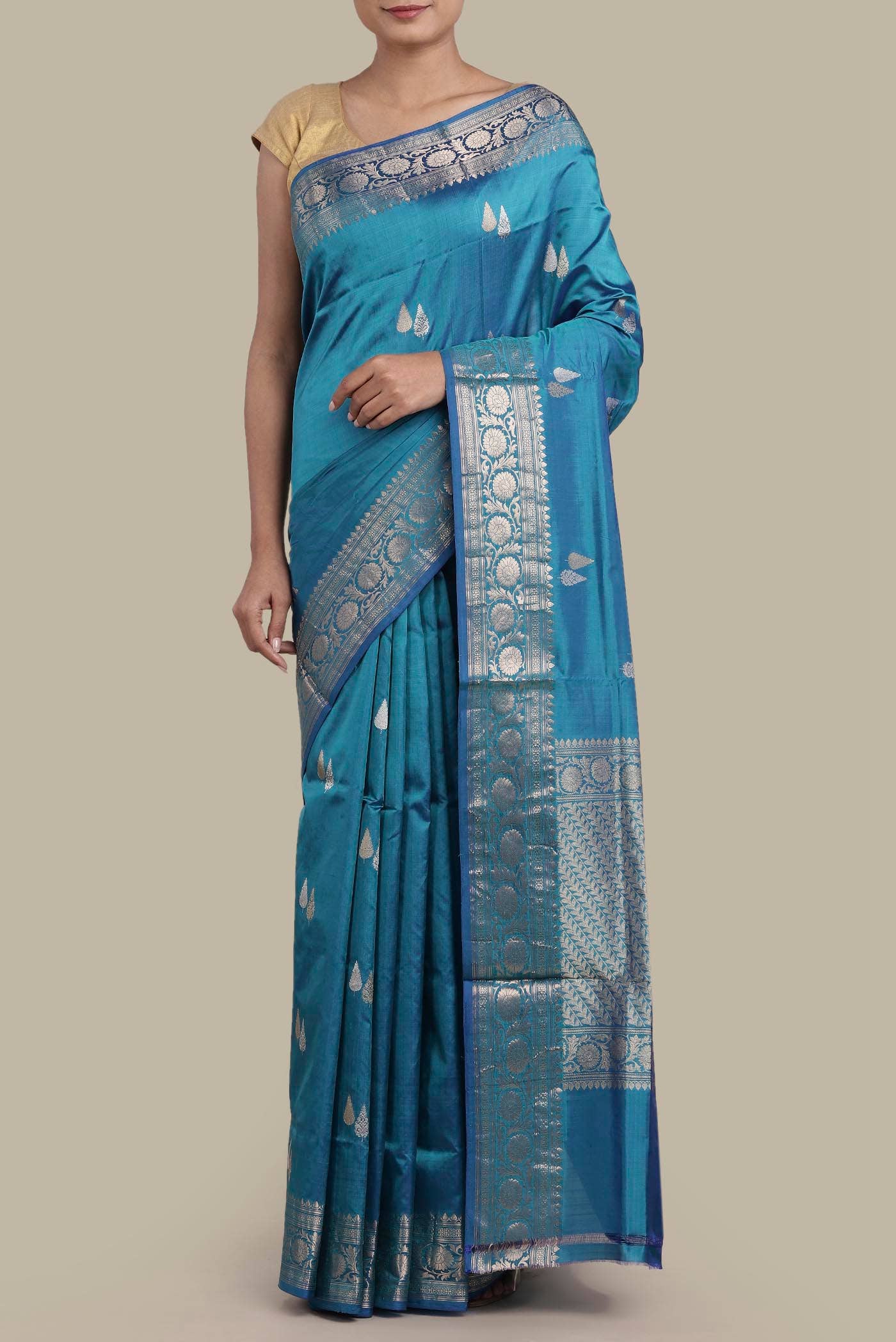 Blue Banarasi Katan Silk Saree