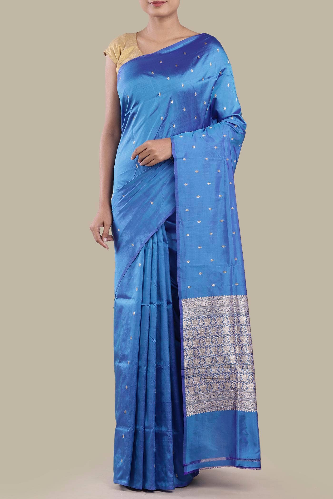 Blue Banarasi Katan Silk Saree