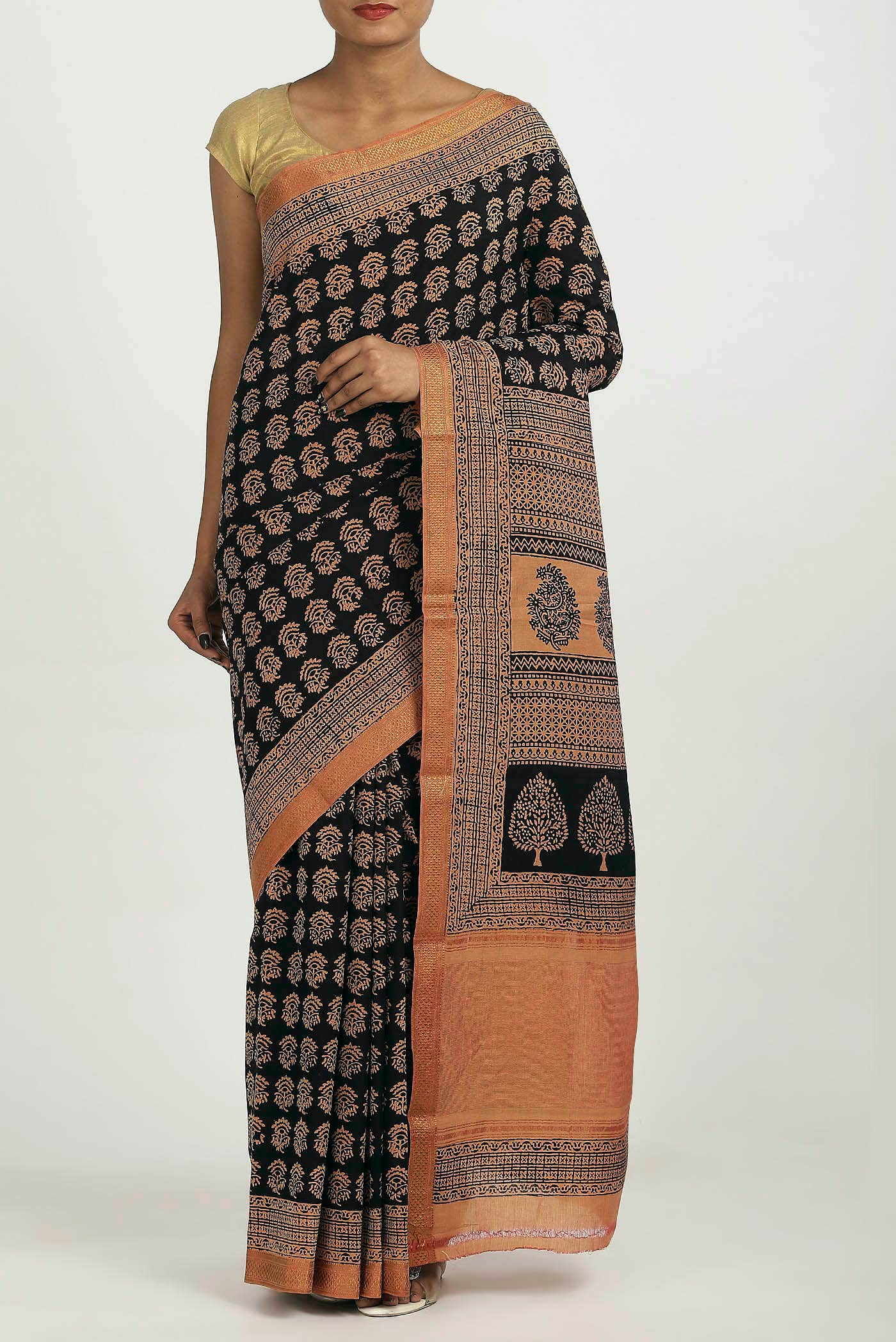 Black Mangalagiri Cotton Saree