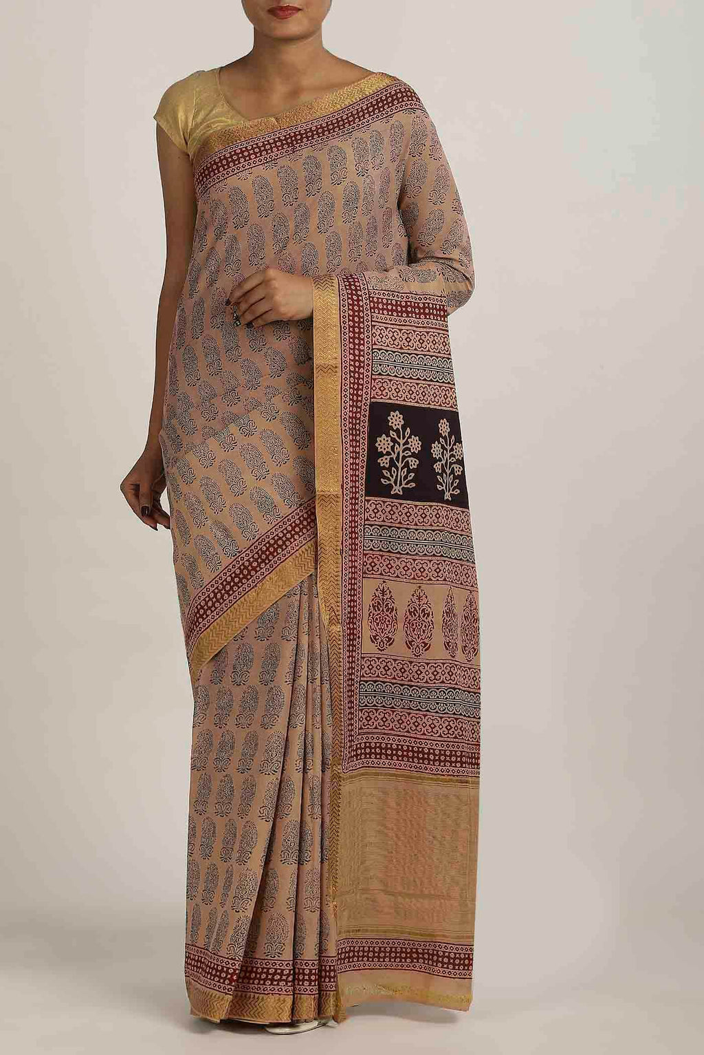 Brown Mangalagiri Cotton Saree