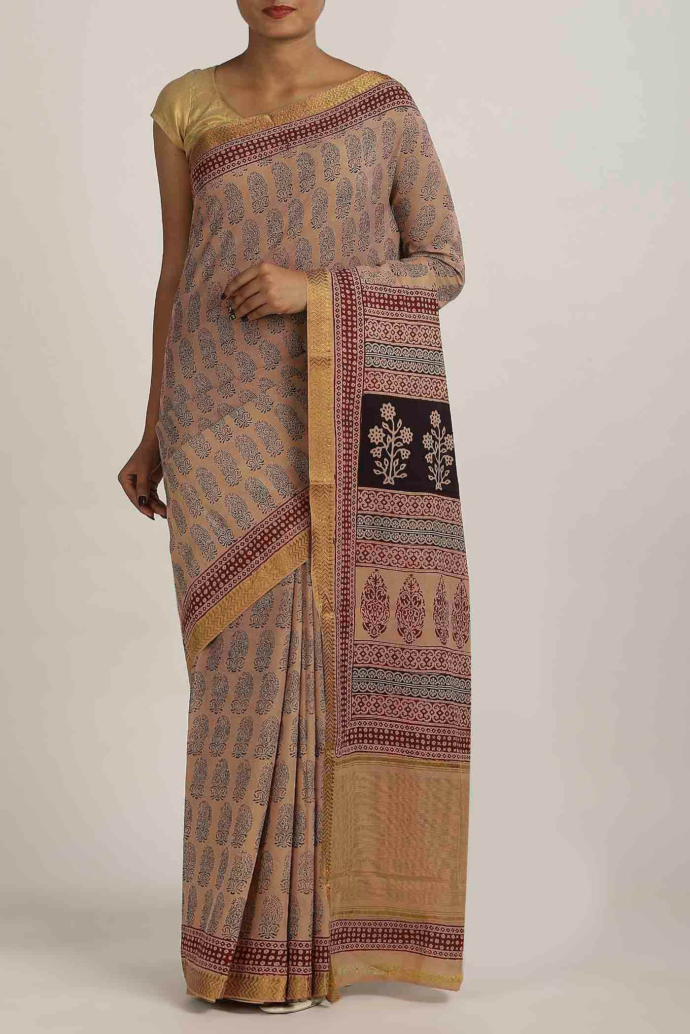 Brown Mangalagiri Cotton Saree