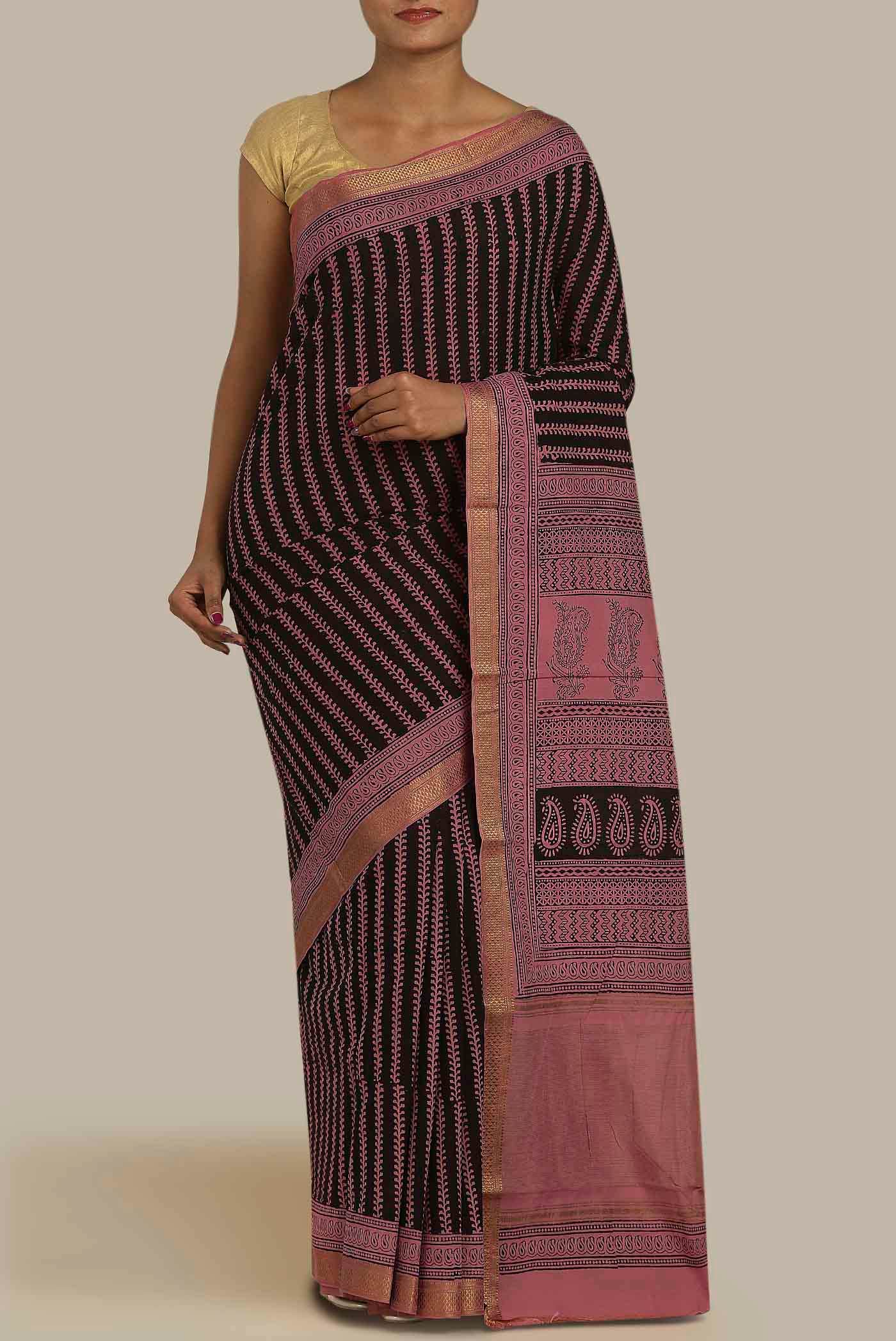 Black Mangalagiri Cotton Saree