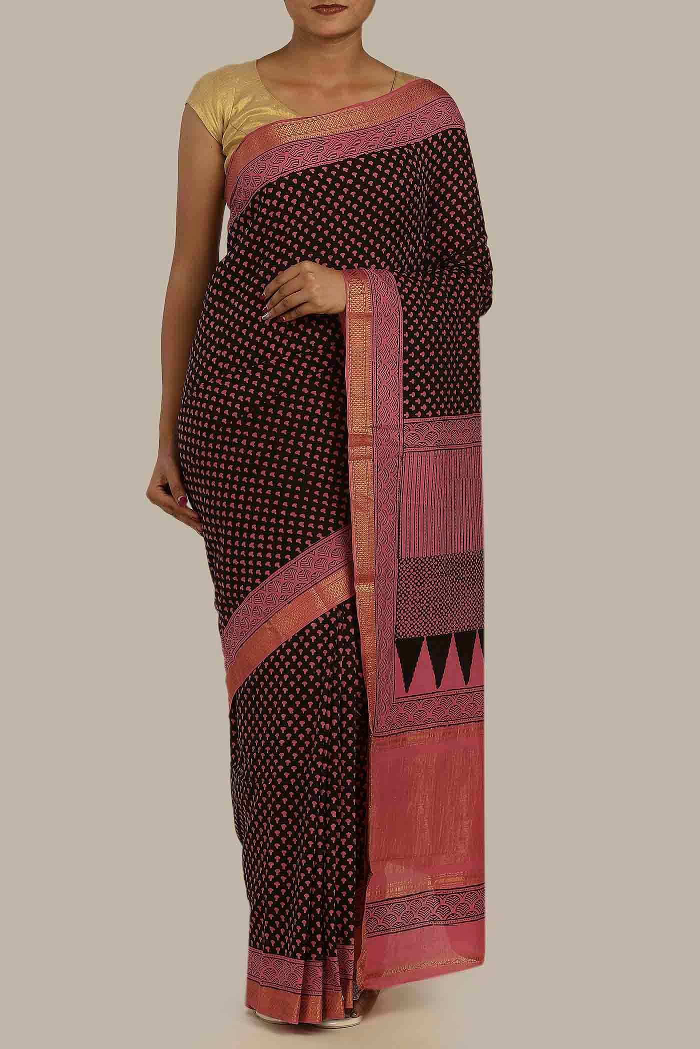 Black Mangalagiri Cotton Saree