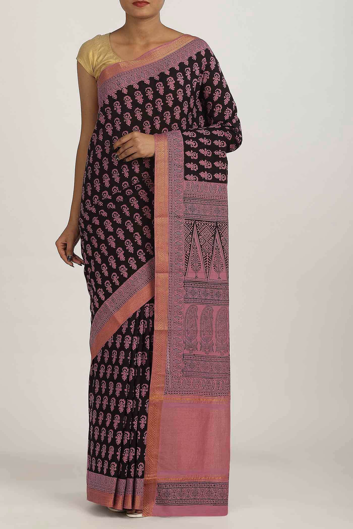 Black Mangalagiri Cotton Saree