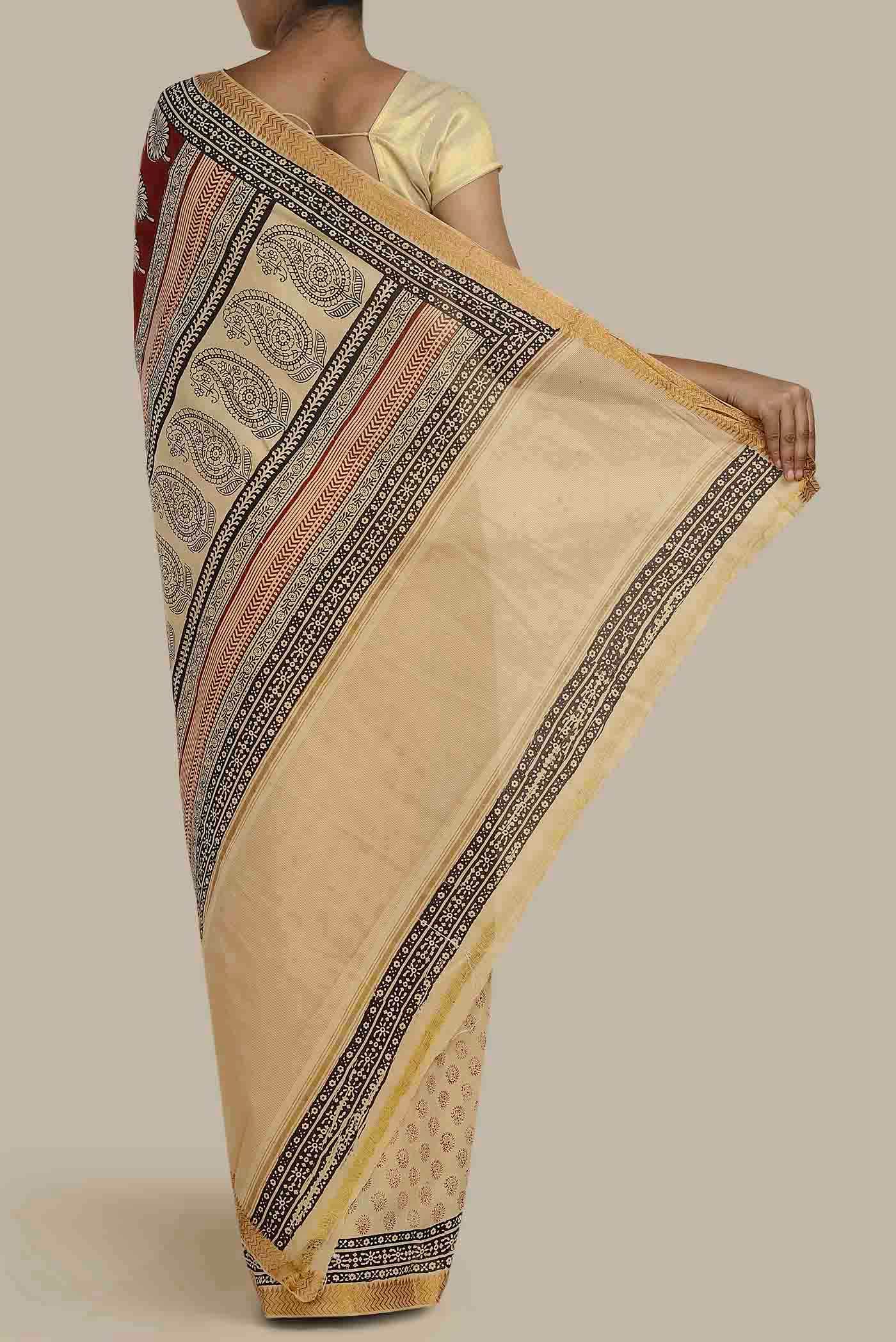 Cream Mangalagiri Cotton Saree