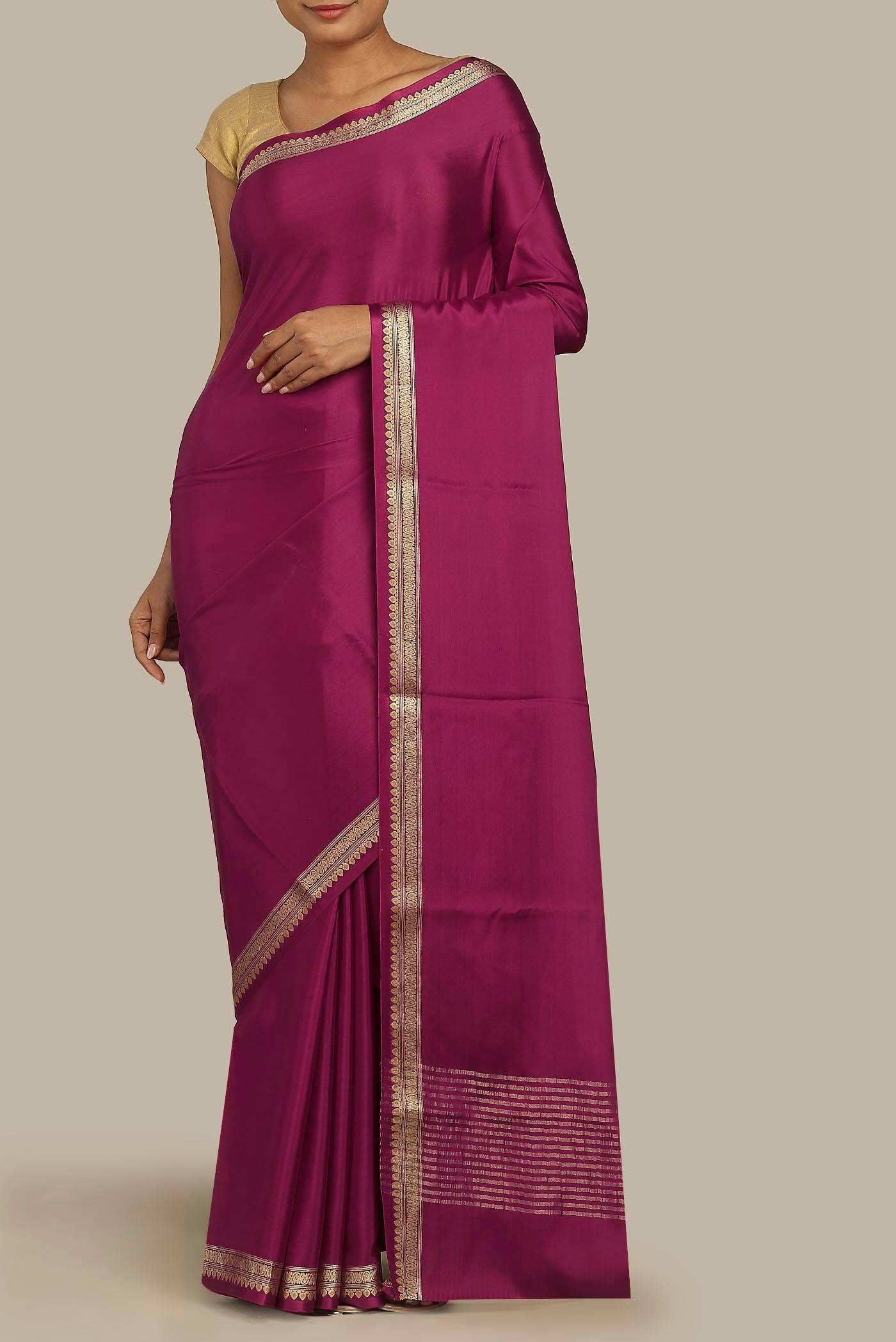 Dark Pink Mysore Crepe Saree
