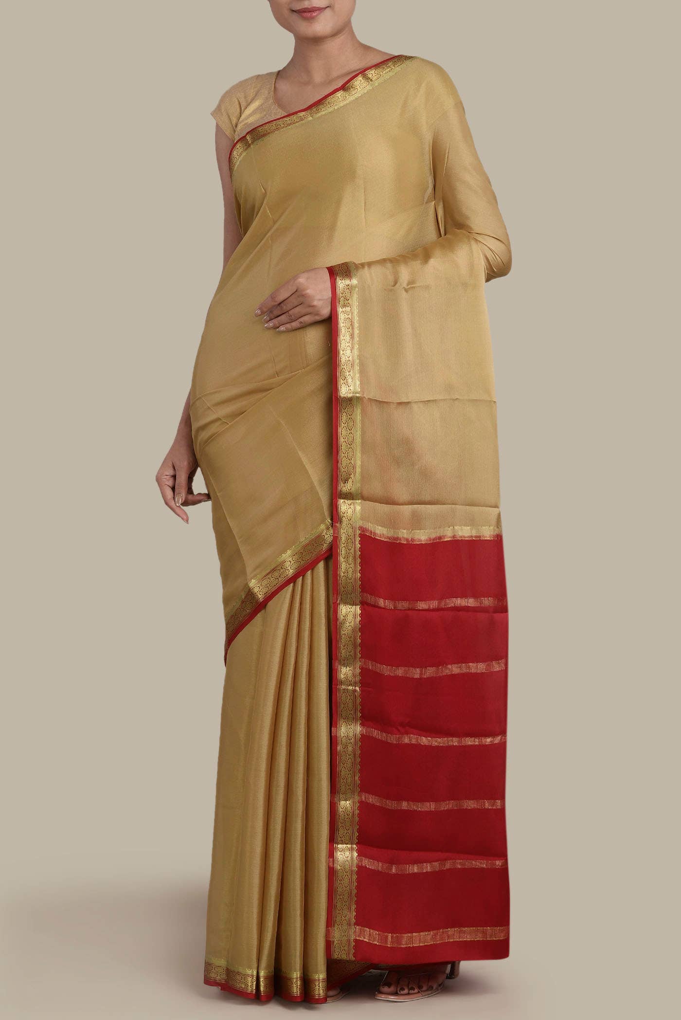Beige Mysore Crepe Saree
