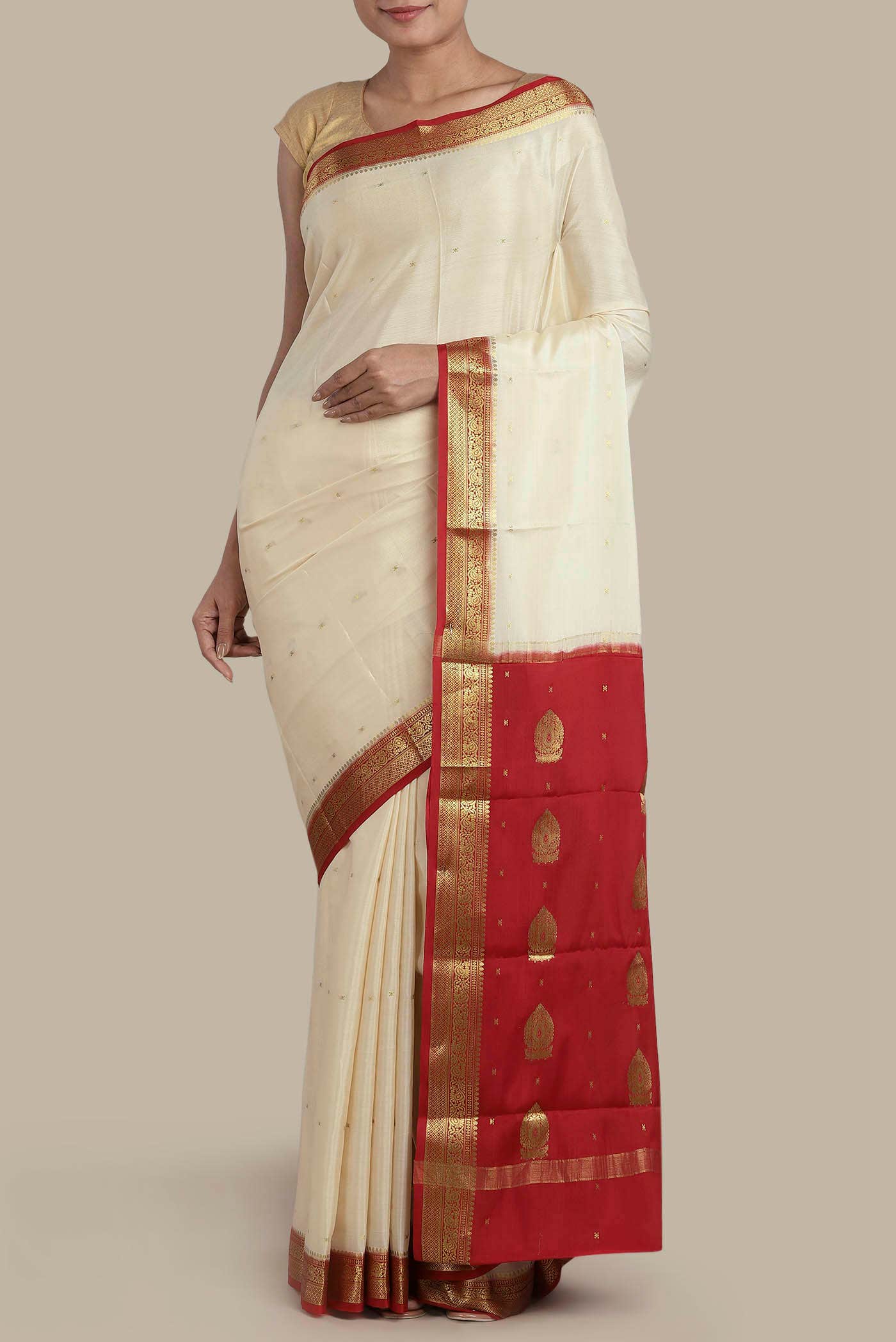 Cream Mysore Crepe Saree