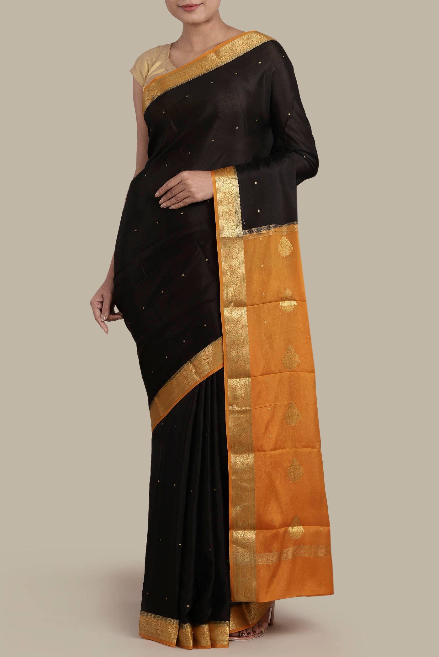 Black Mysore Crepe Saree