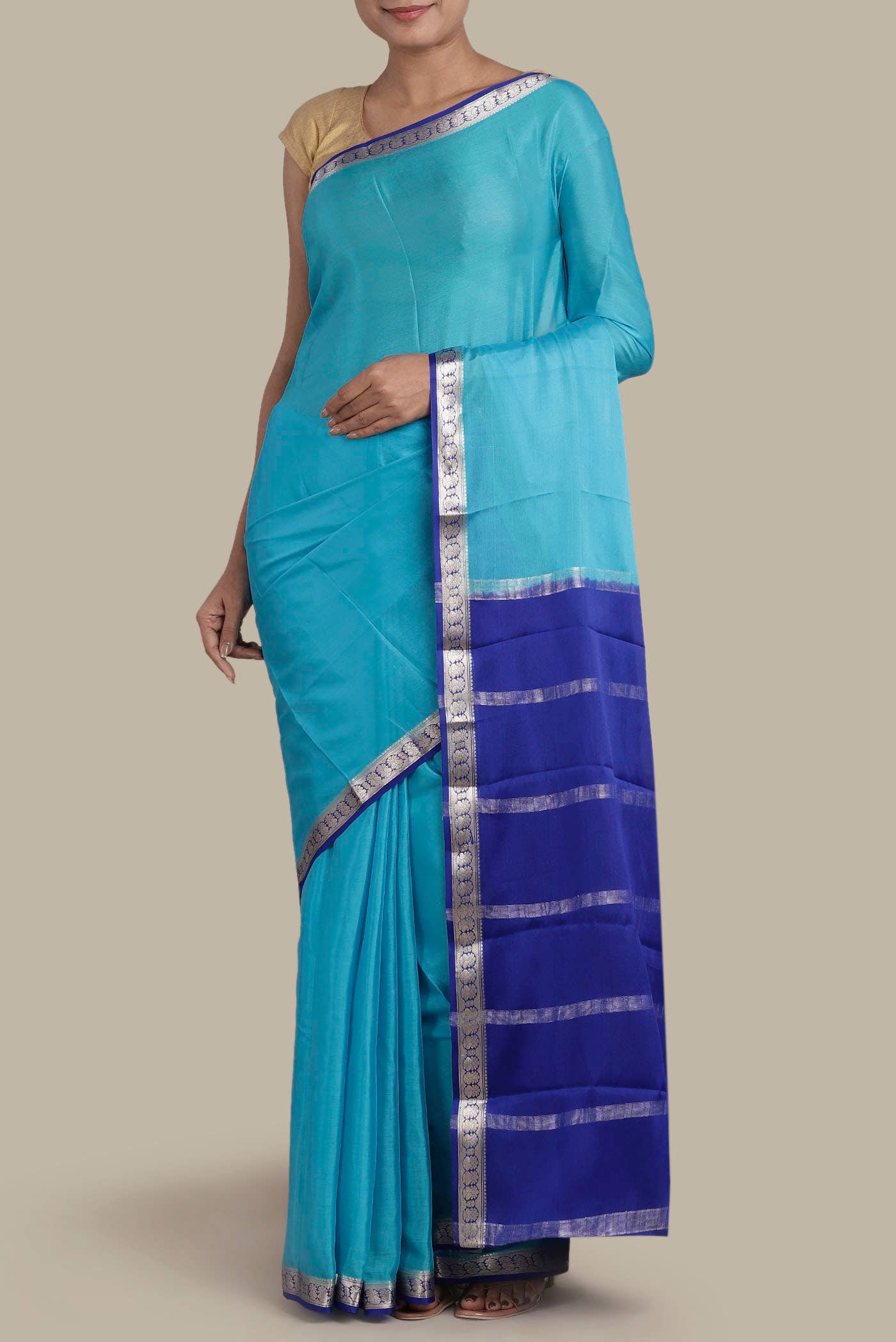 Blue Mysore Crepe Saree