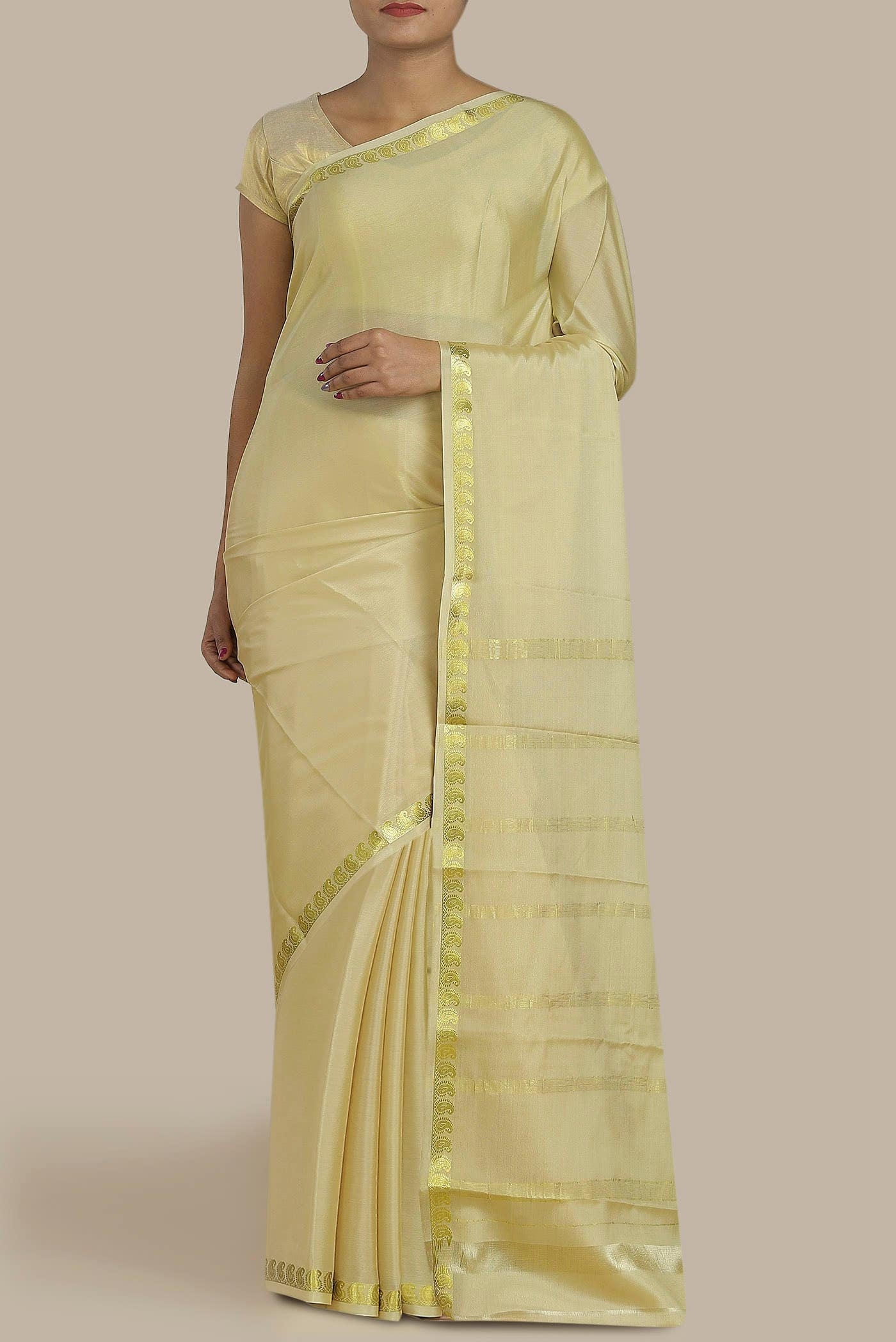 Cream Mysore Crepe Saree