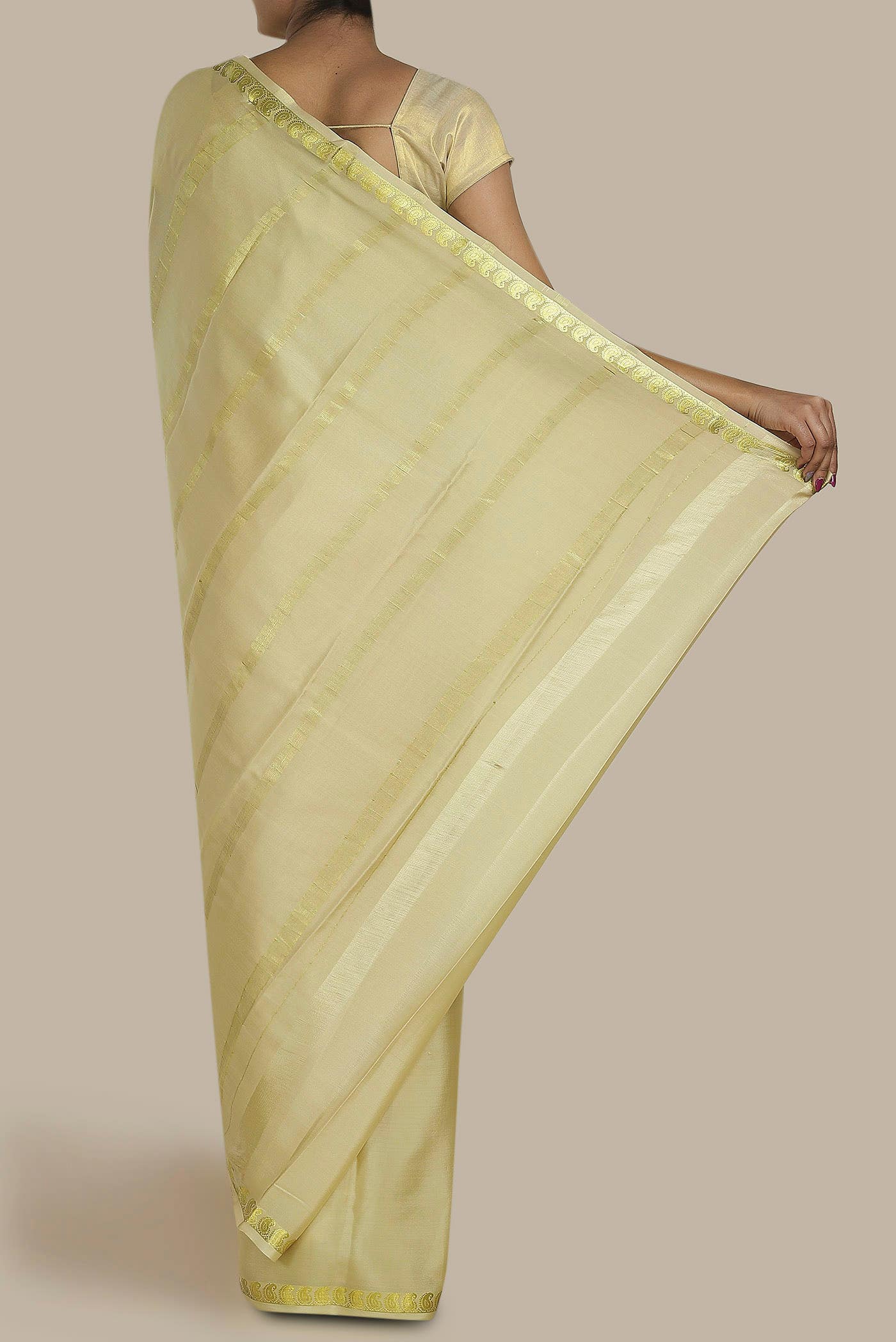 Cream Mysore Crepe Saree