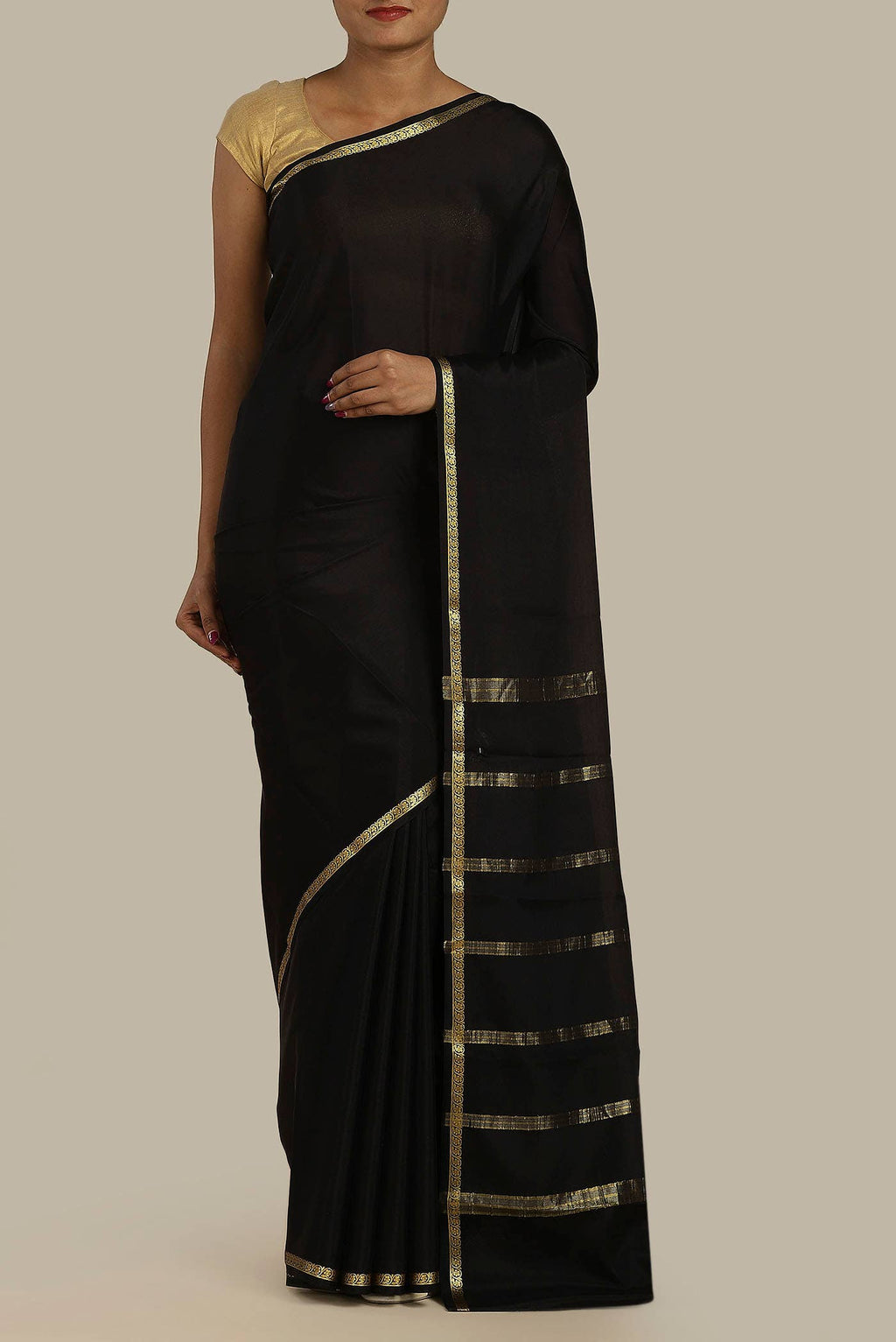 Black Mysore Crepe Saree