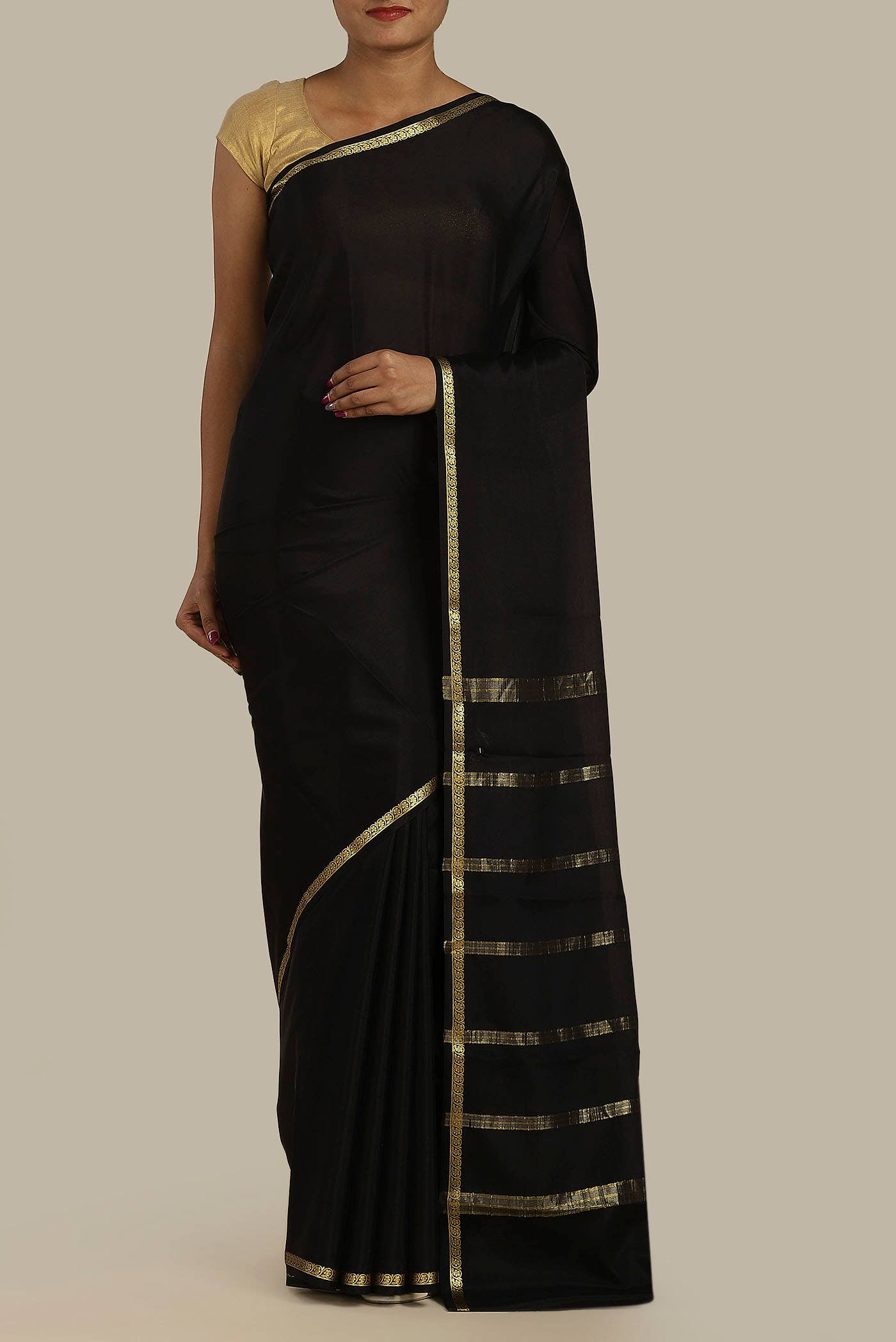 Black Mysore Crepe Saree