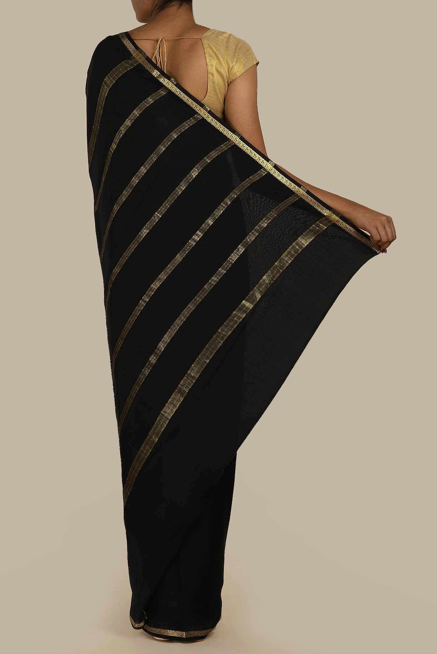 Black Mysore Crepe Saree