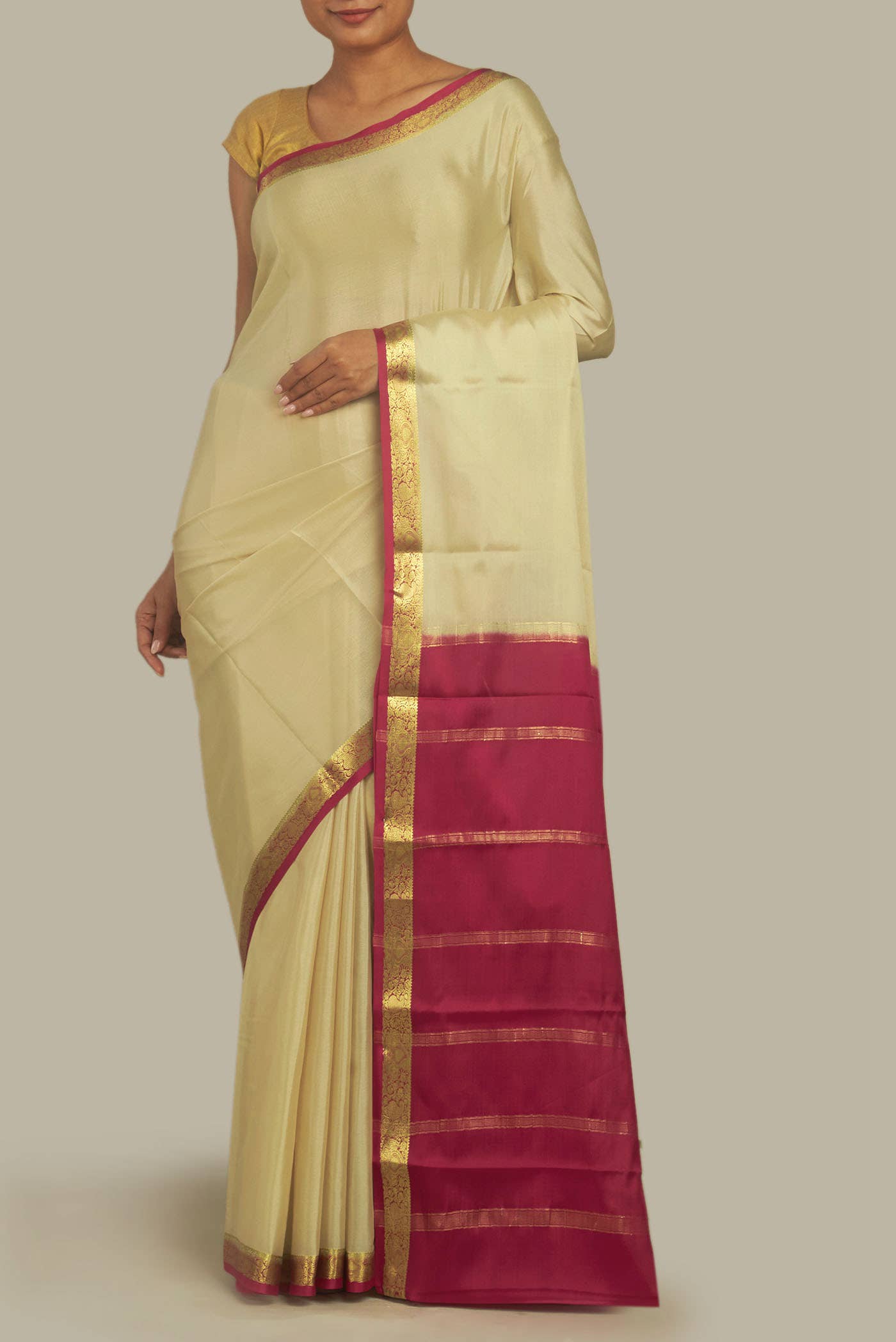 Cream Mysore Crepe Saree