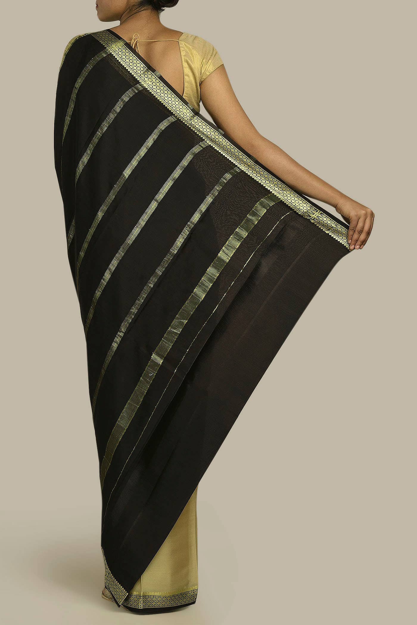 Beige Mysore Crepe Saree