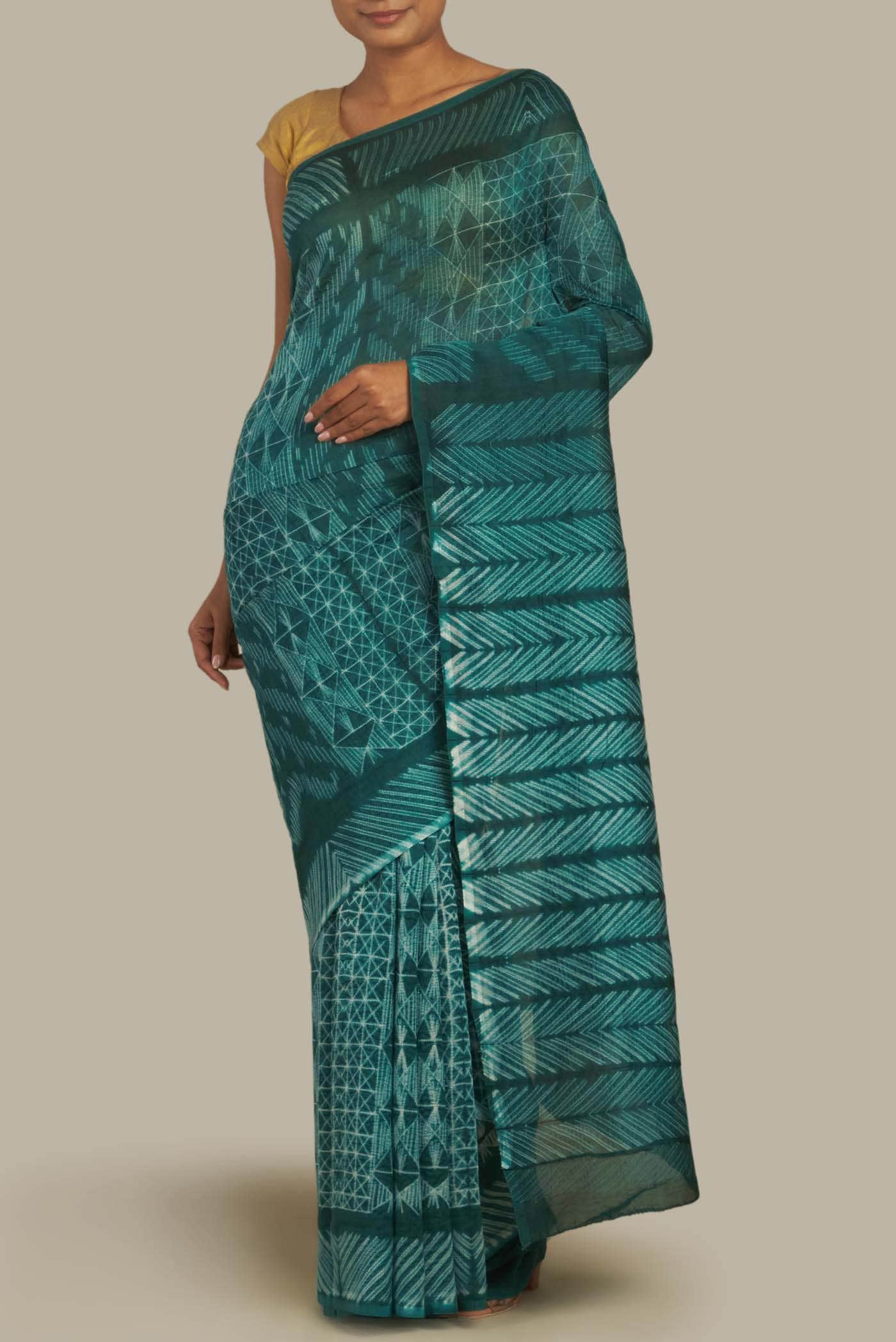 Green Chanderi Silk Cotton Saree