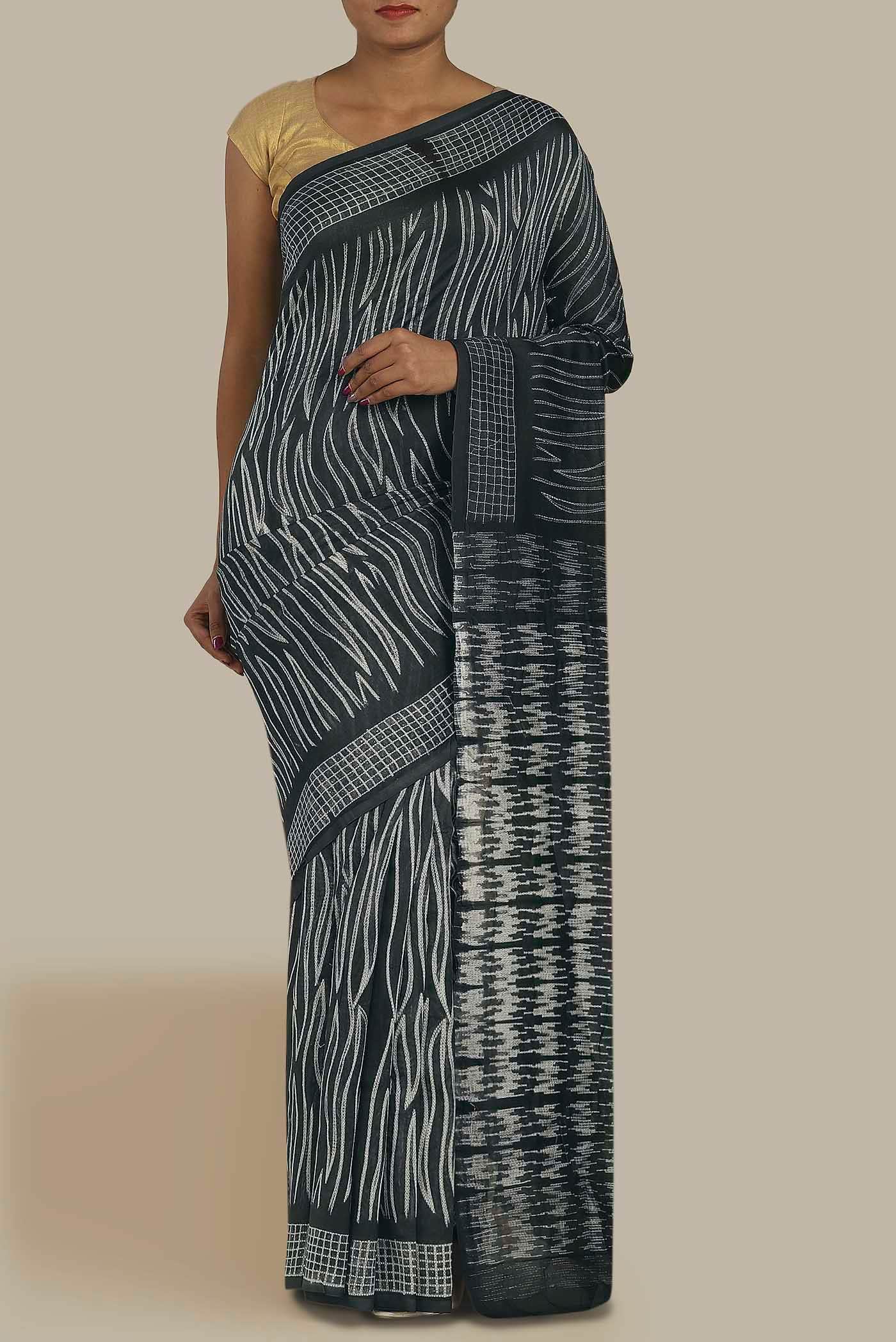 Black Chanderi Silk Cotton Saree
