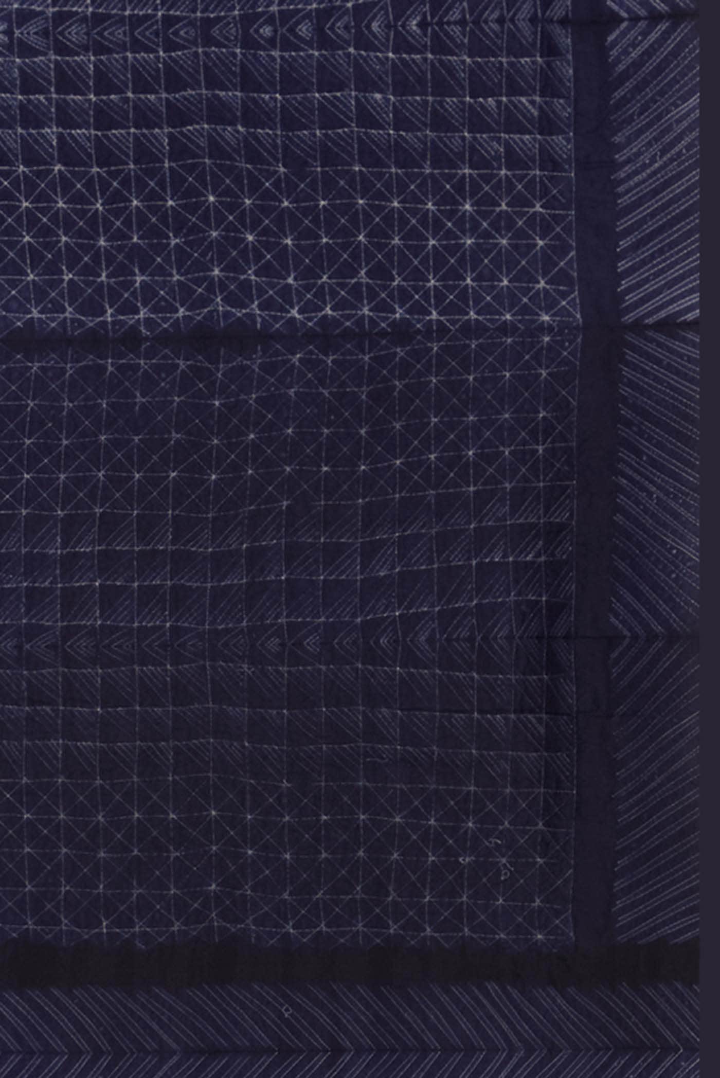 Navy Blue Tussar Silk Saree