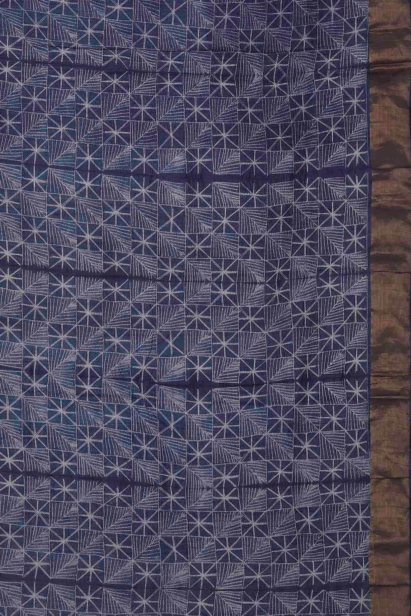 Blue Grey Tussar Silk Saree