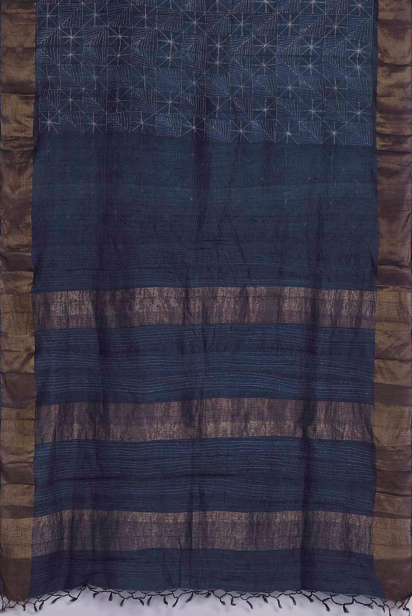 Blue Grey Tussar Silk Saree
