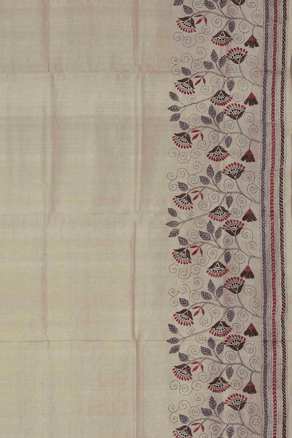 Cream Tussar Silk Saree