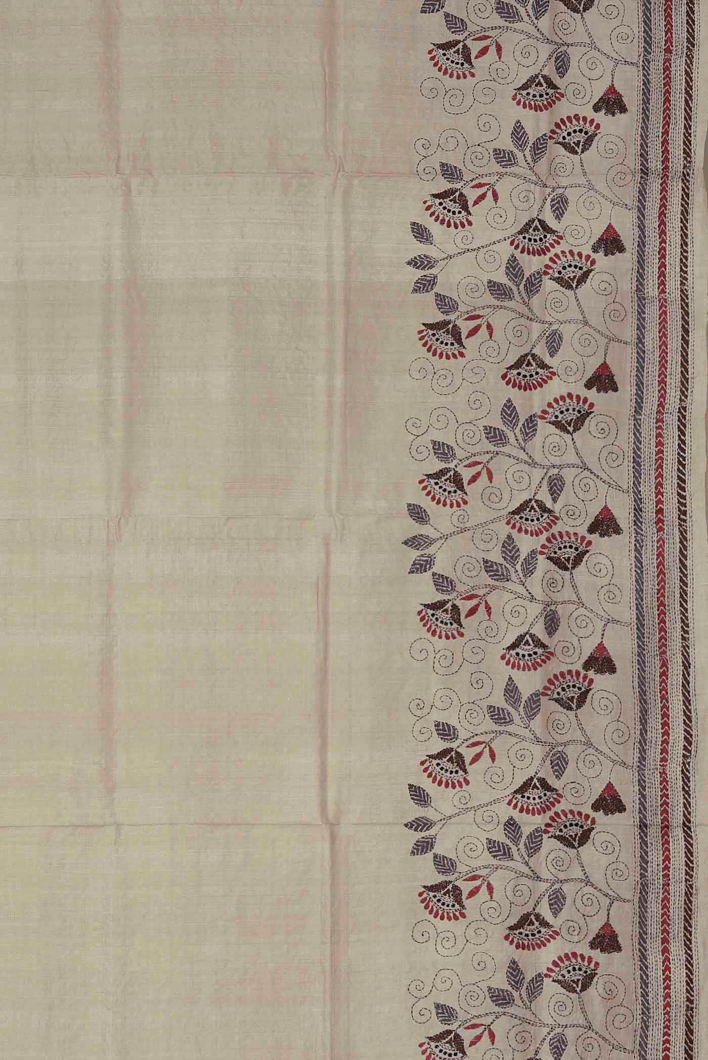 Cream Tussar Silk Saree
