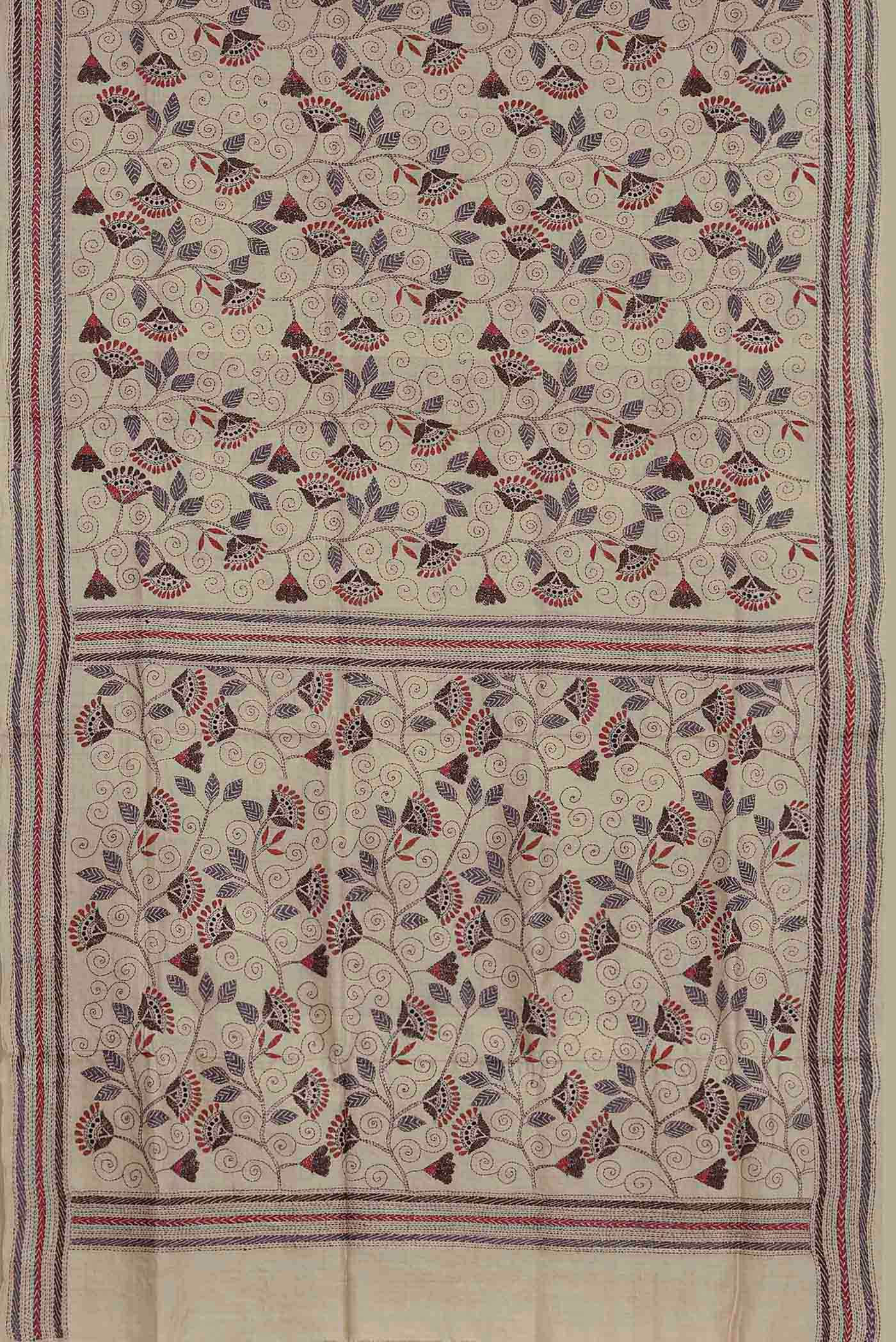 Cream Tussar Silk Saree