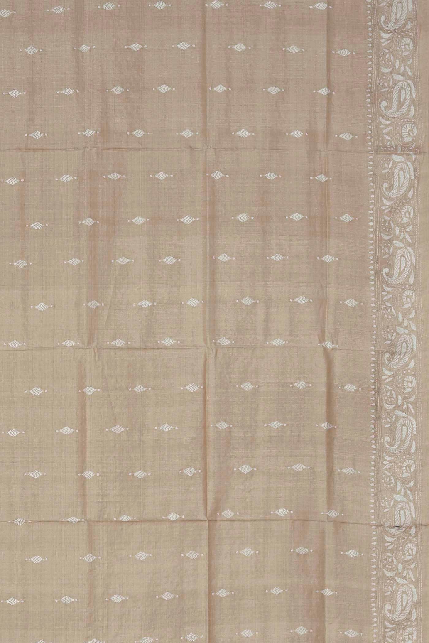 Cream Tussar Silk Saree