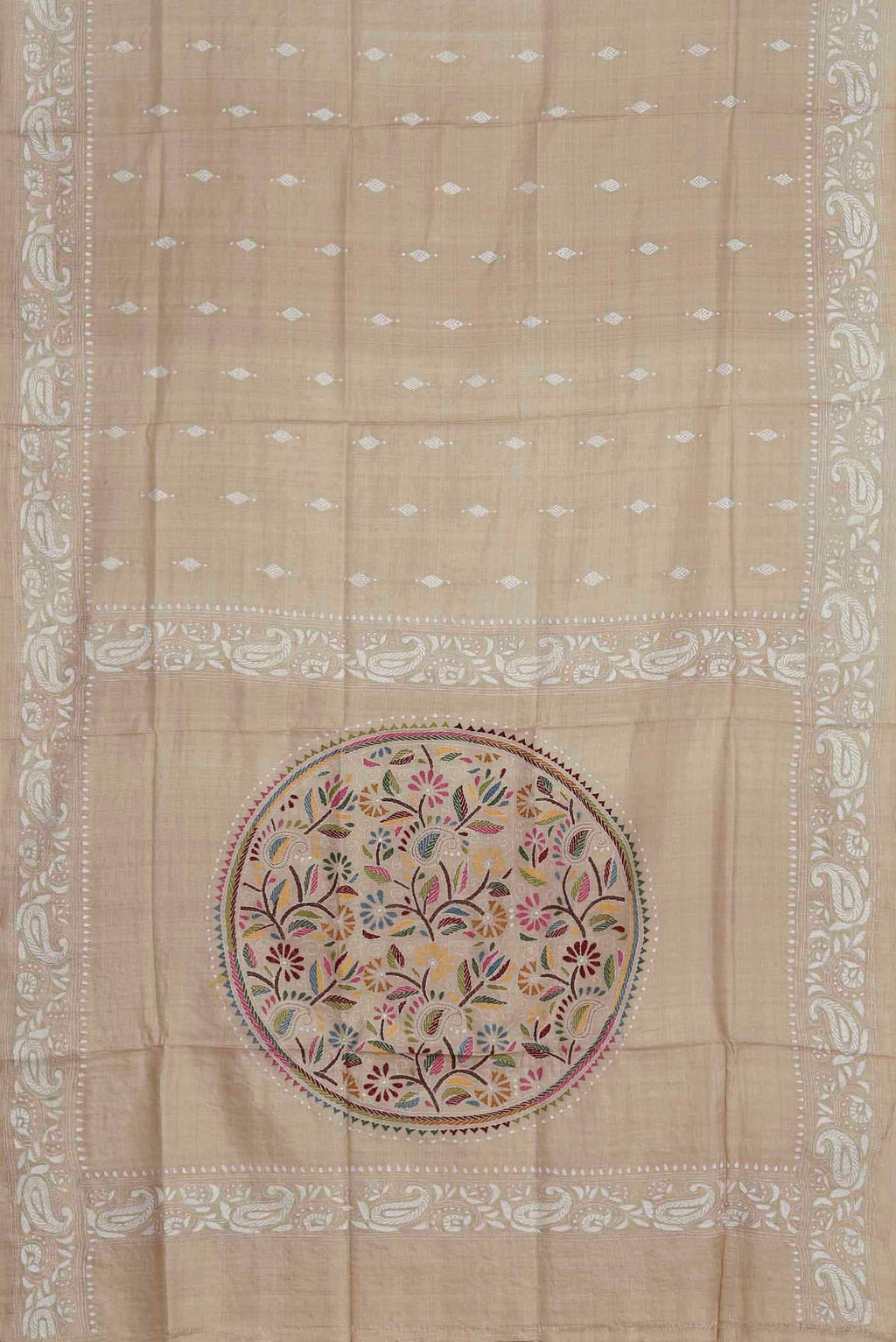 Cream Tussar Silk Saree