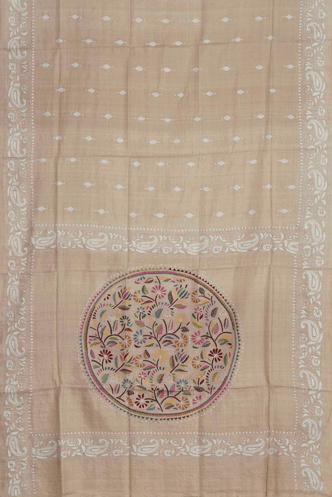 Cream Tussar Silk Saree