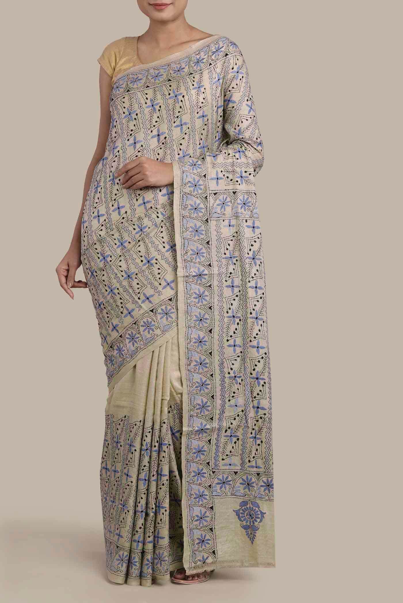 Beige Tussar Silk Saree