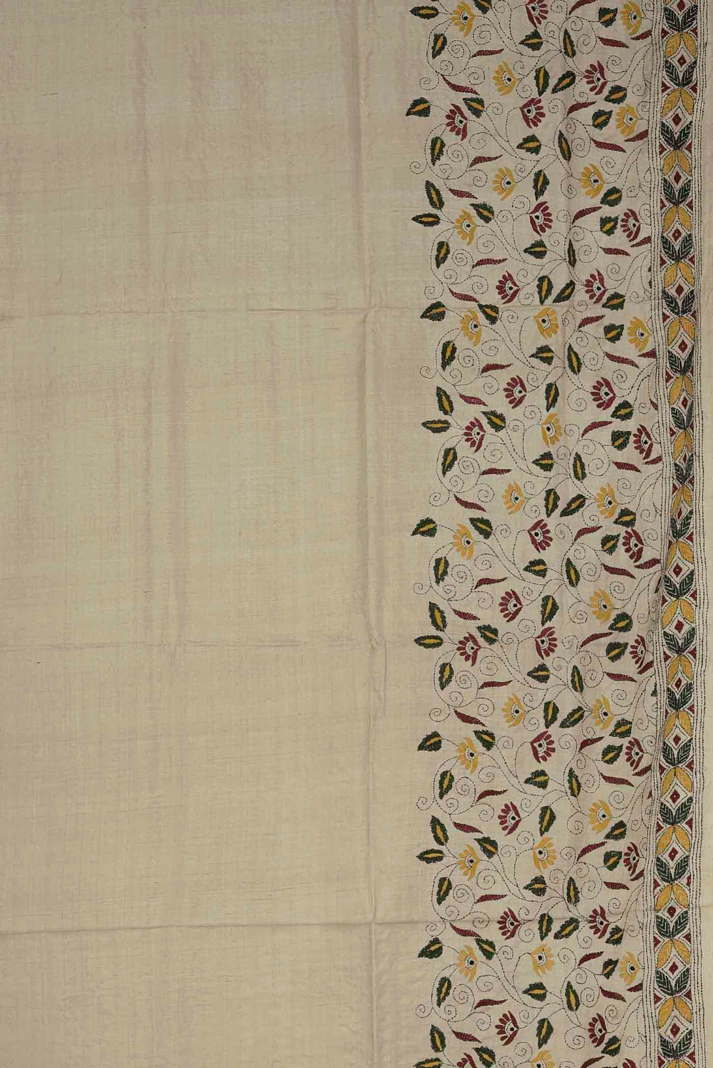 Beige Tussar Silk Saree