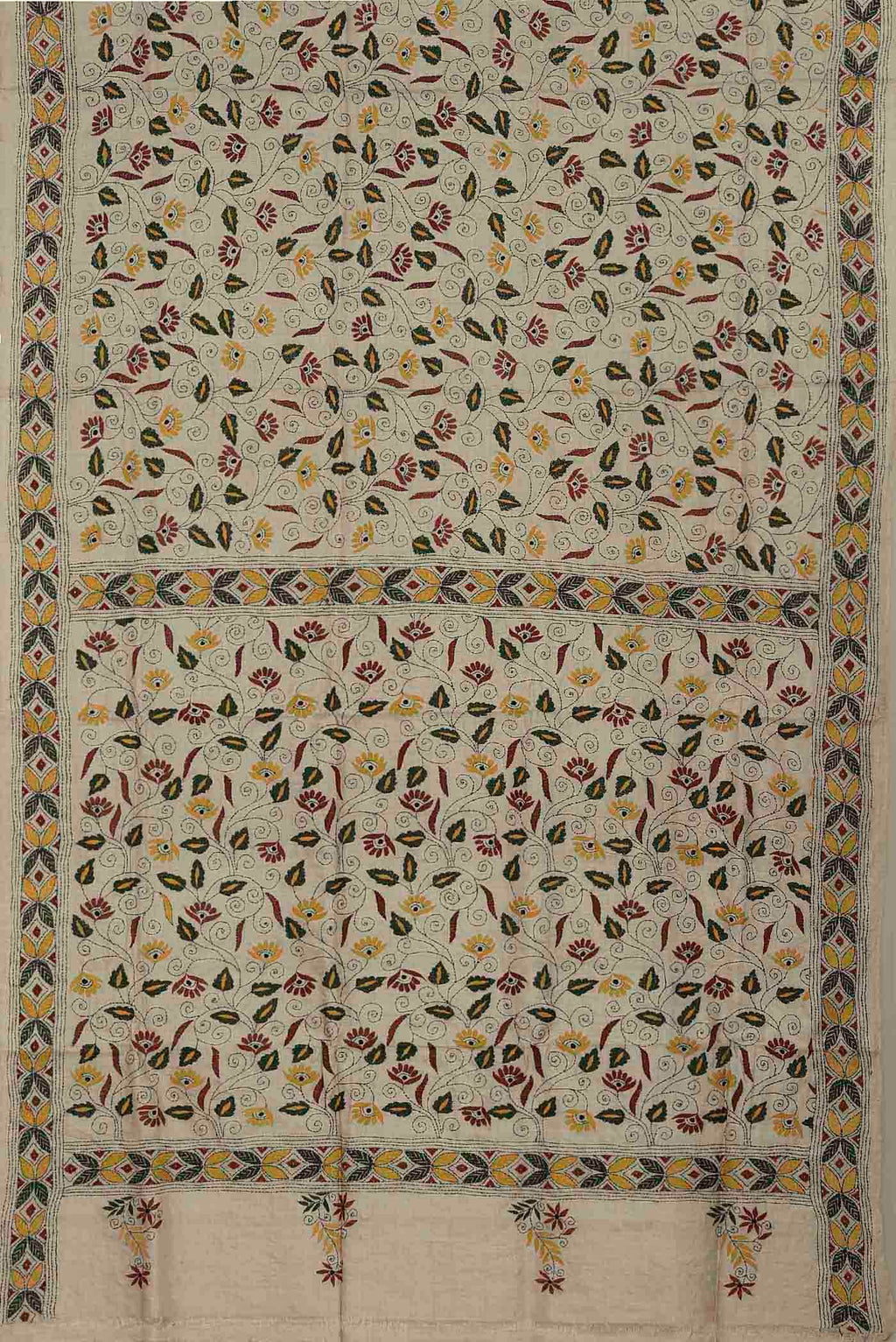 Beige Tussar Silk Saree