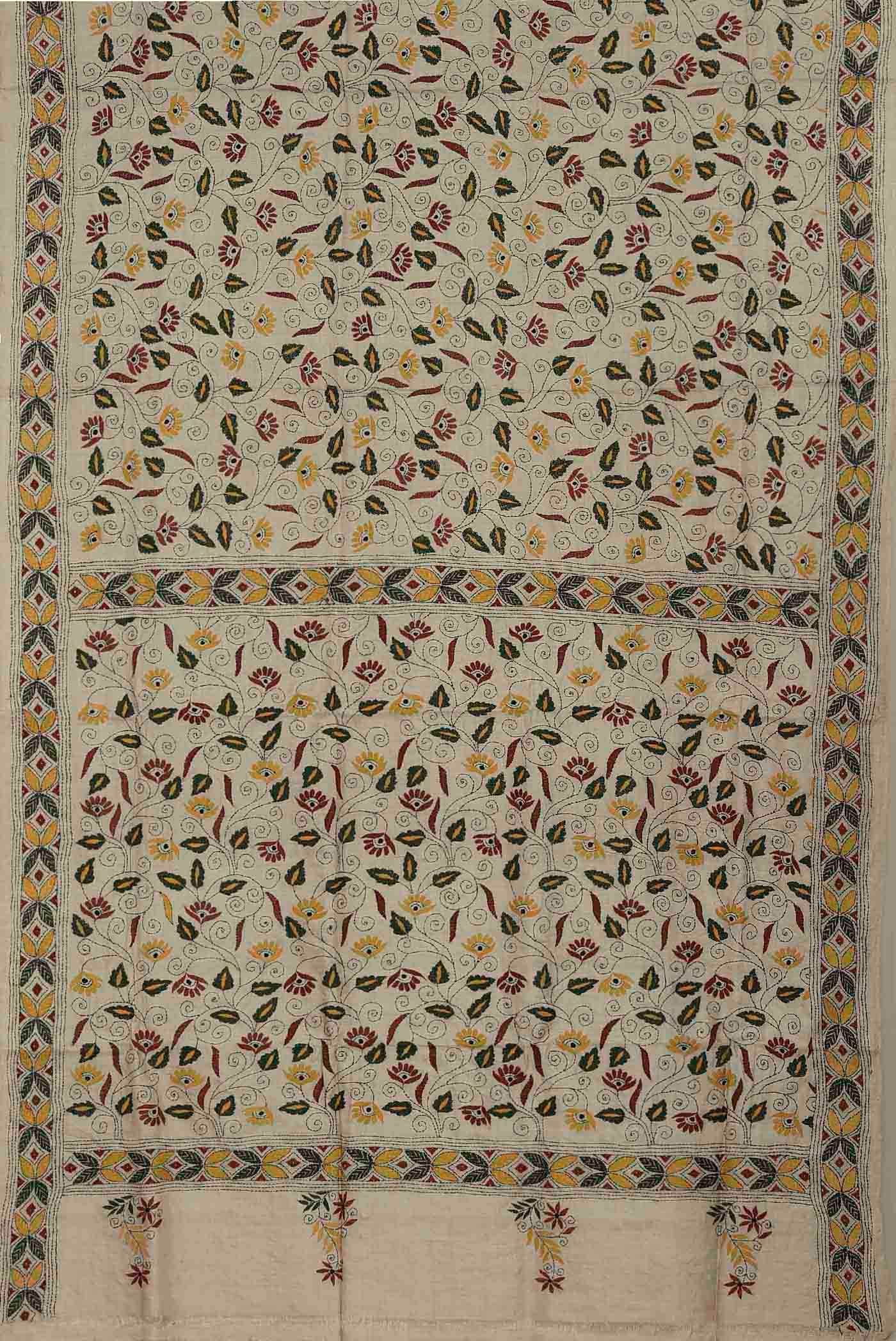 Beige Tussar Silk Saree
