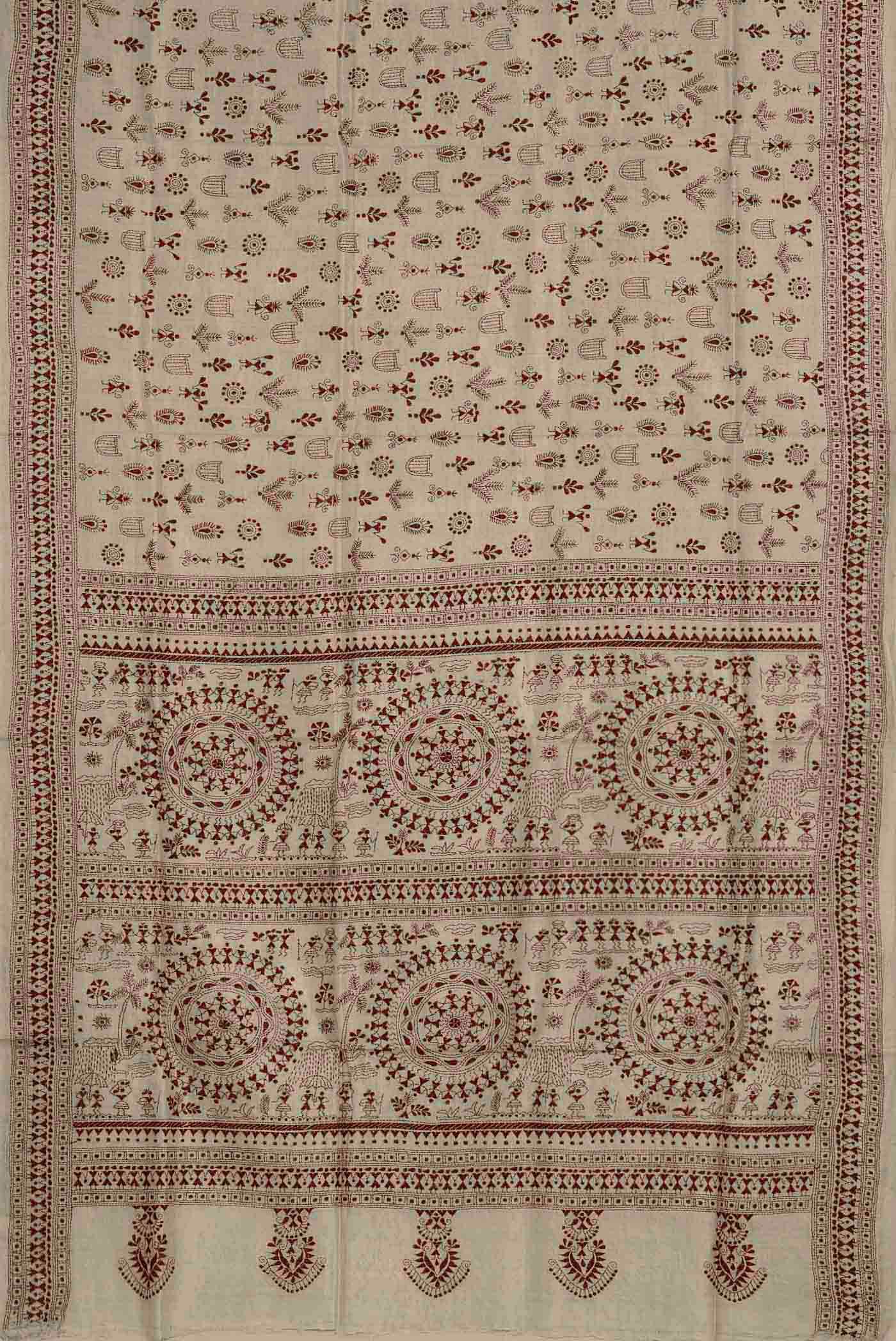 Beige Tussar Silk Saree