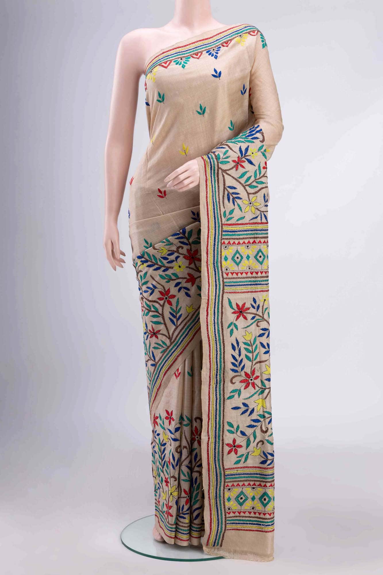 Beige Tussar Saree