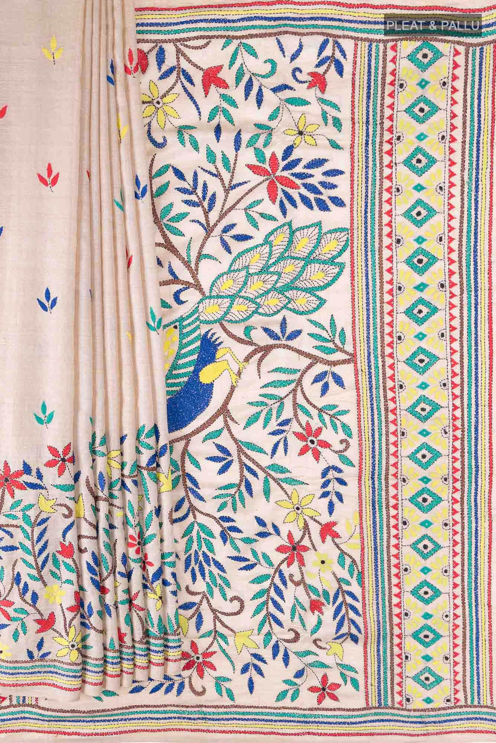 Beige Tussar Saree