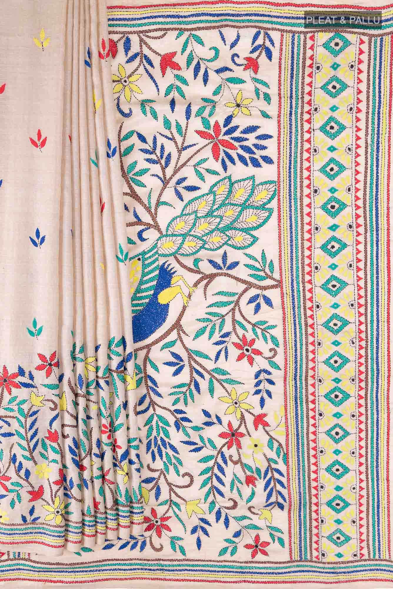 Beige Tussar Saree