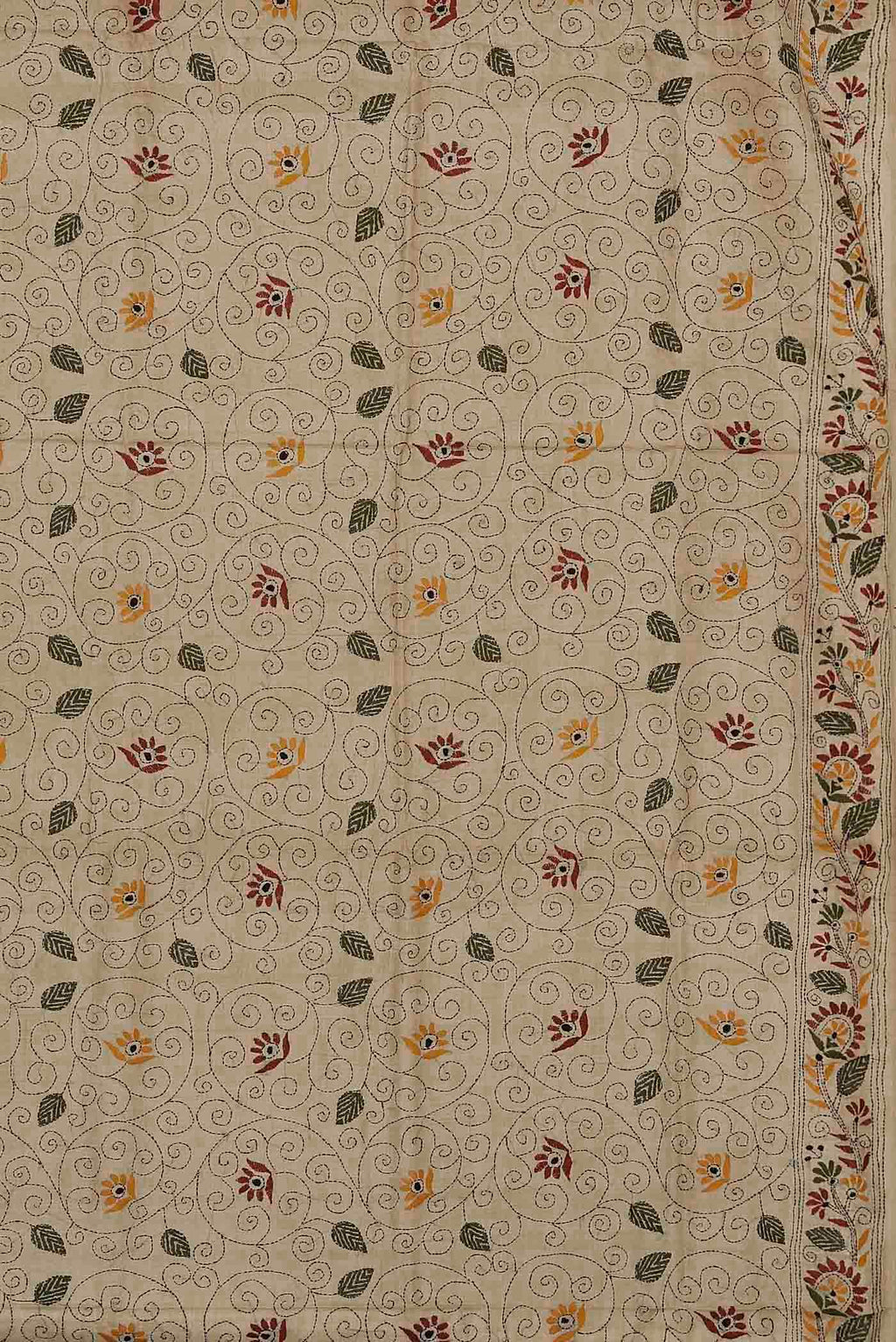 Beige Tussar Silk Saree