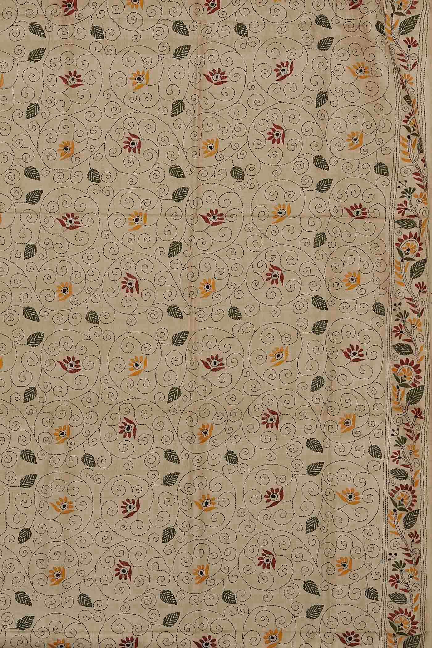 Beige Tussar Silk Saree