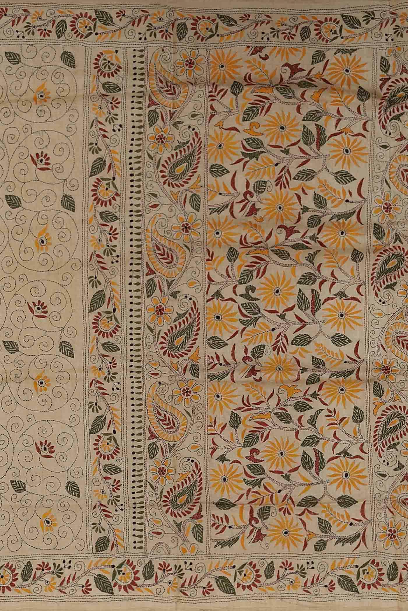 Beige Tussar Silk Saree
