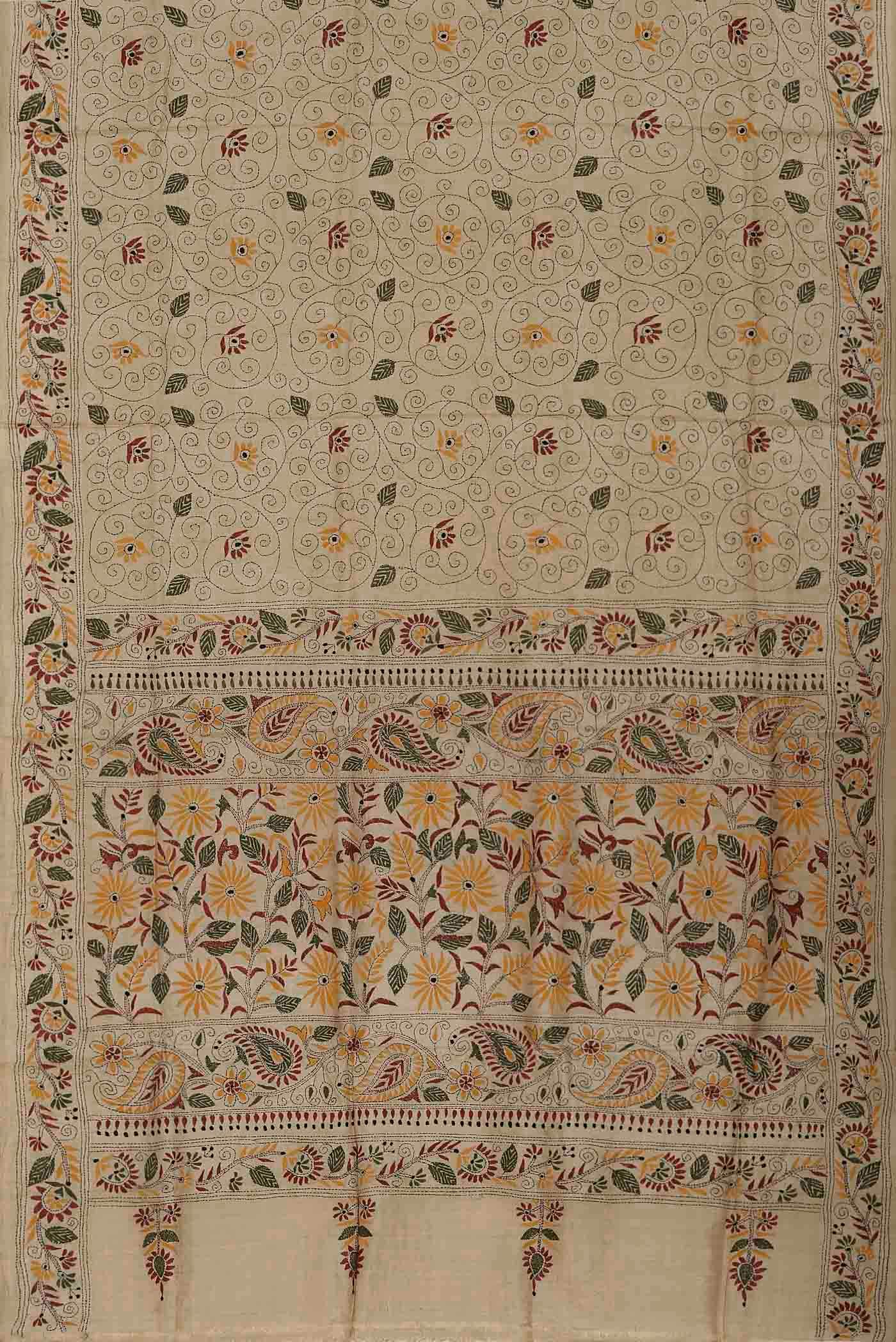 Beige Tussar Silk Saree