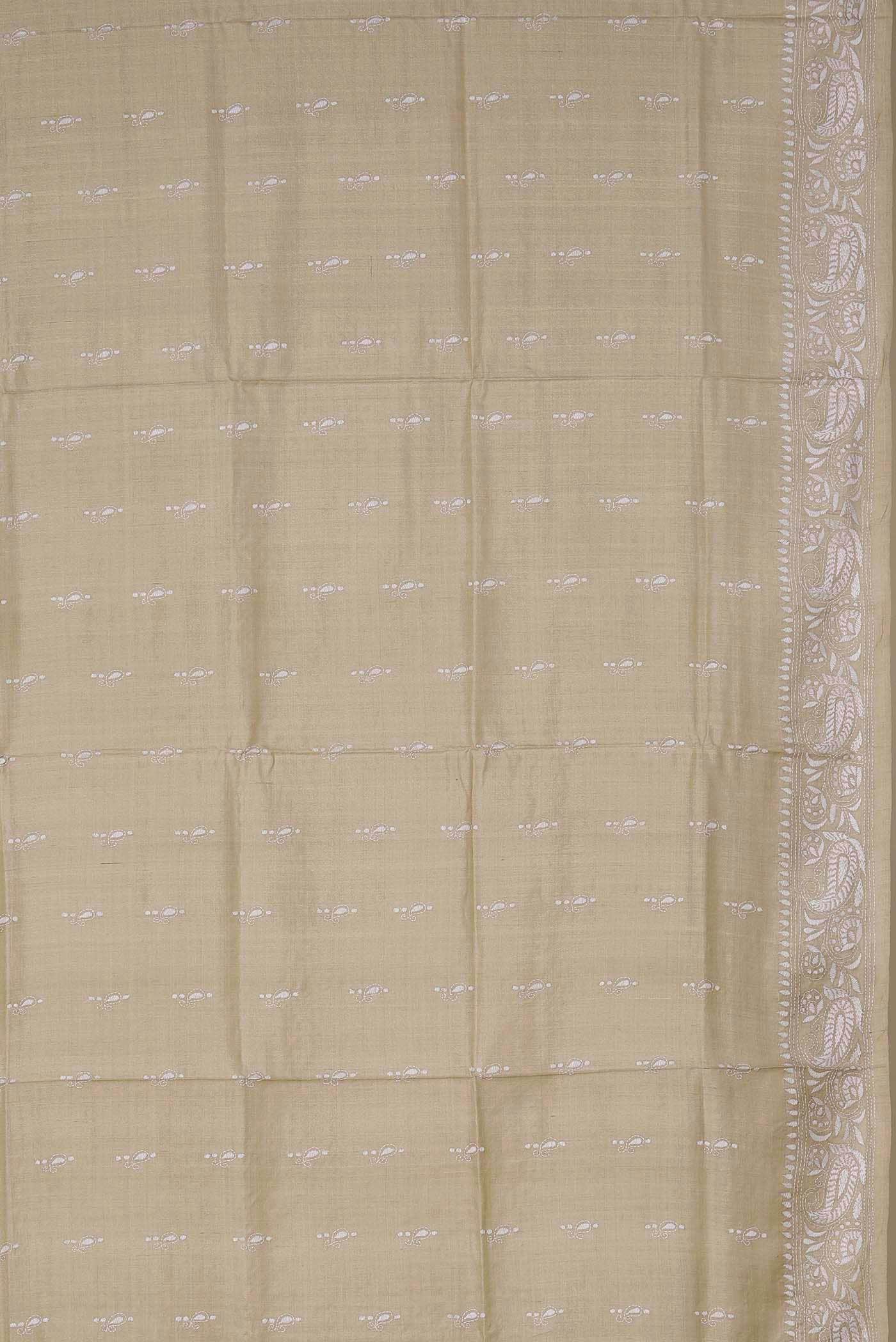 Beige Tussar Silk Saree