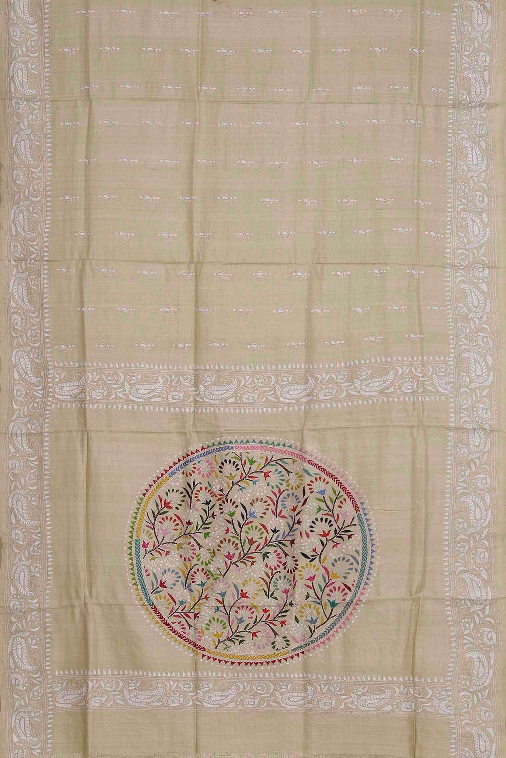 Beige Tussar Silk Saree