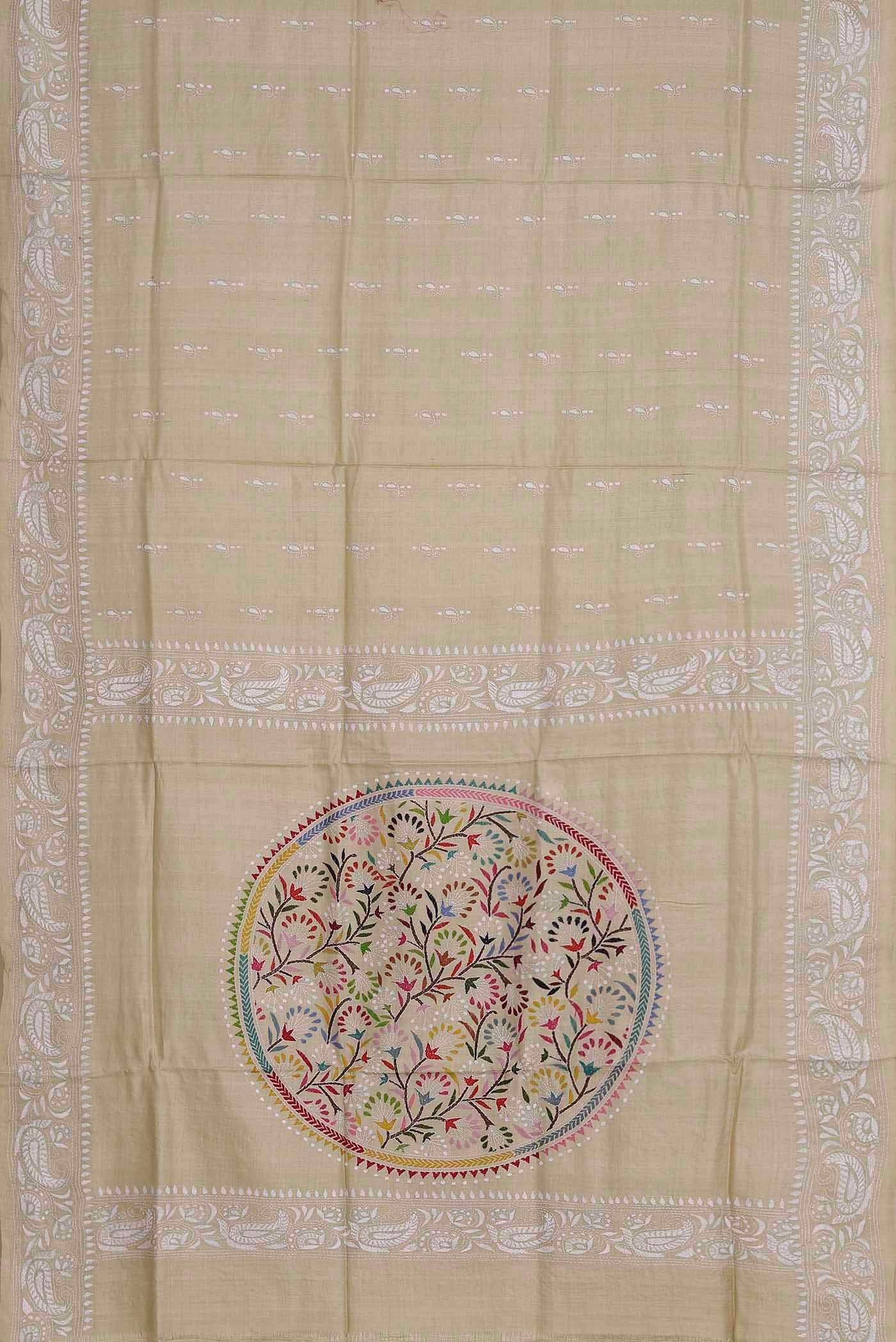 Beige Tussar Silk Saree