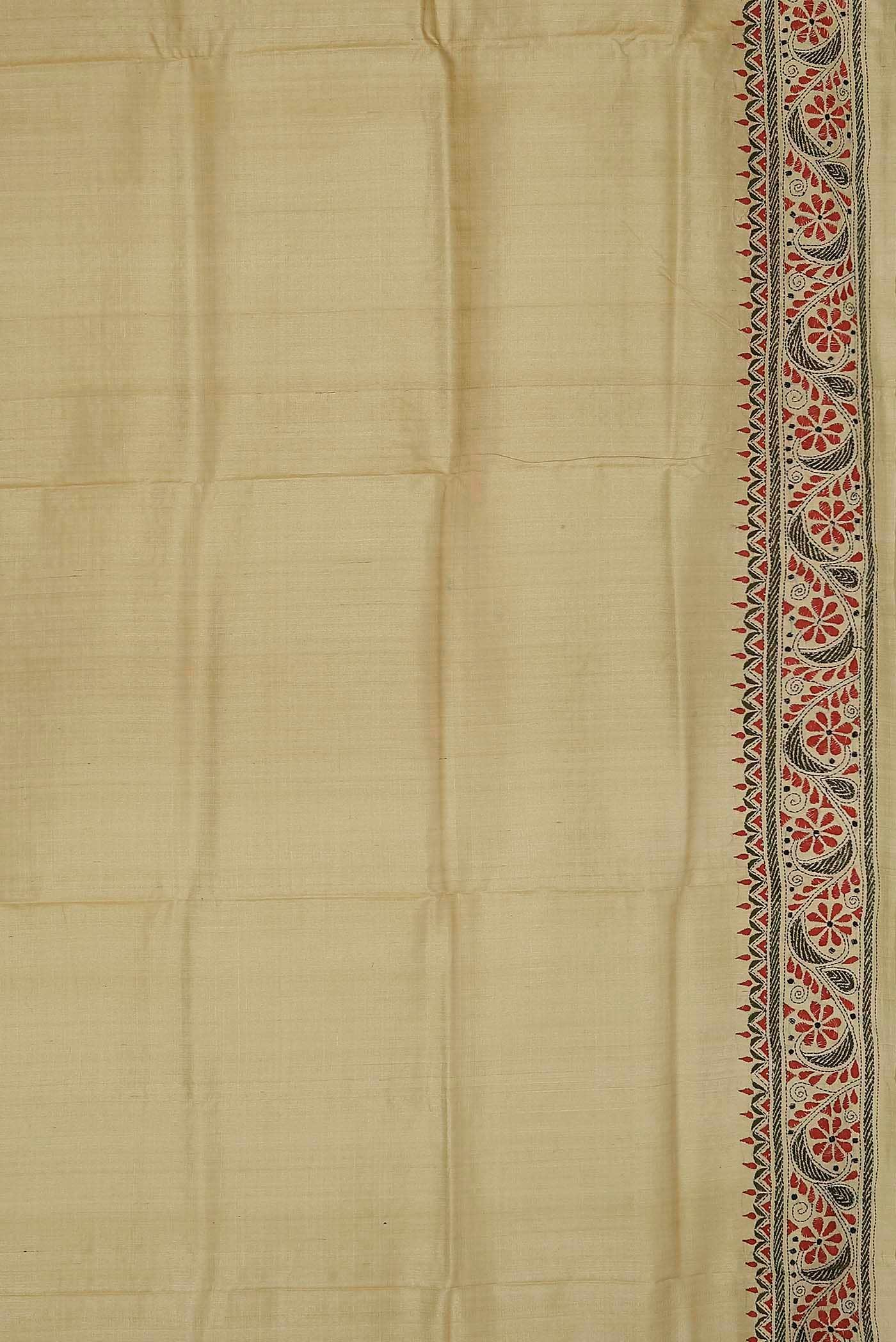 Beige Tussar Silk Saree